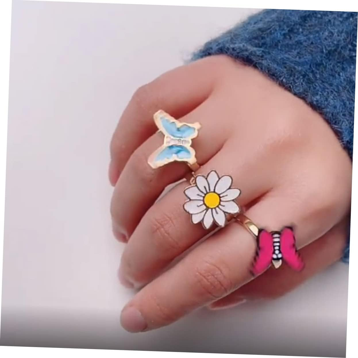 JOINPAYA Rotatable Fidget Ring for Kids - Anxiety Relief Ring for Girls and Women - Adjustable Daisy Design - Lightweight Alloy Jewelry for Decoration image number 1