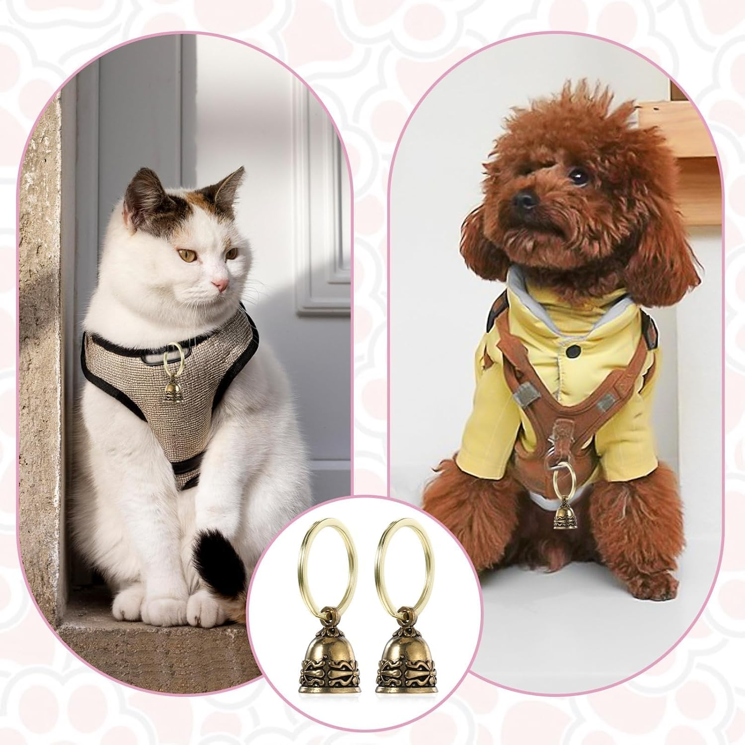 2 Pieces Copper Collar Bell for Small Pet,Pet Bells Brass Cat Collar, Small Cats and Dogs Bell Vintage Copper Keychain Anti-Lost Training Pendant Tags Accessories for Kitten Puppy Outside image number 2