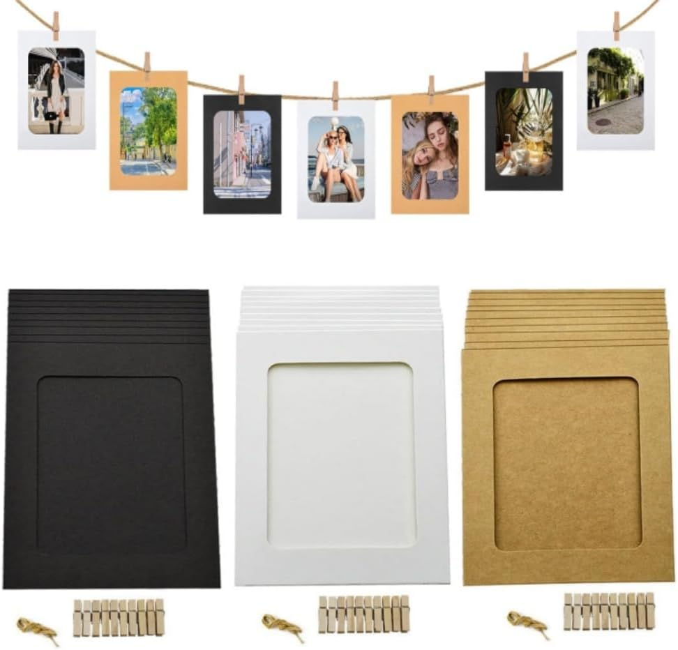 30Pcs Paper Photo Frames, 4X6 Inch Kraft Paper Picture Frames, Hanging Photo Display Banner, DIY Clip Photo Display Holders for Home, Office, Wedding, and Party Decor