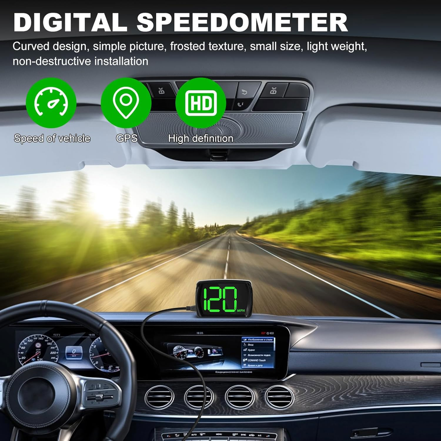 GUGUMO GPS Car HUD Digital Speedometer, MPH Speed Meter with LED Large Font Head up Display, Plug Play for Car Truck Motor SUV Golf Cart All Vehicles image number 6