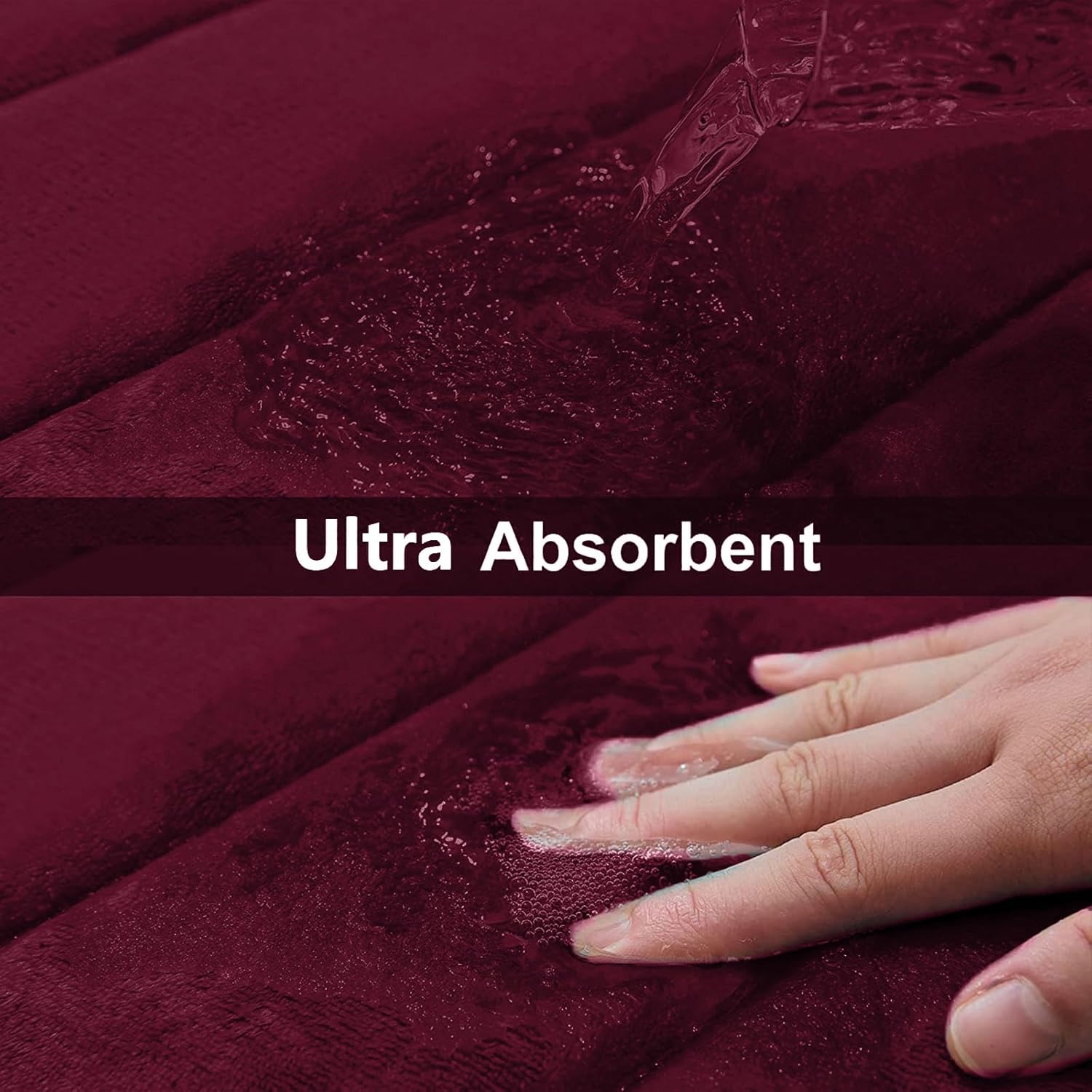 Buganda Memory Foam U-Shaped Contour Toilet Rugs, Non Slip Absorbent Toilet Mat, Thick Soft Washable Bathroom Rugs, Floor Carpet Bath Rugs Mat for Toilet Base (24" X 20", Burgundy) image number 6