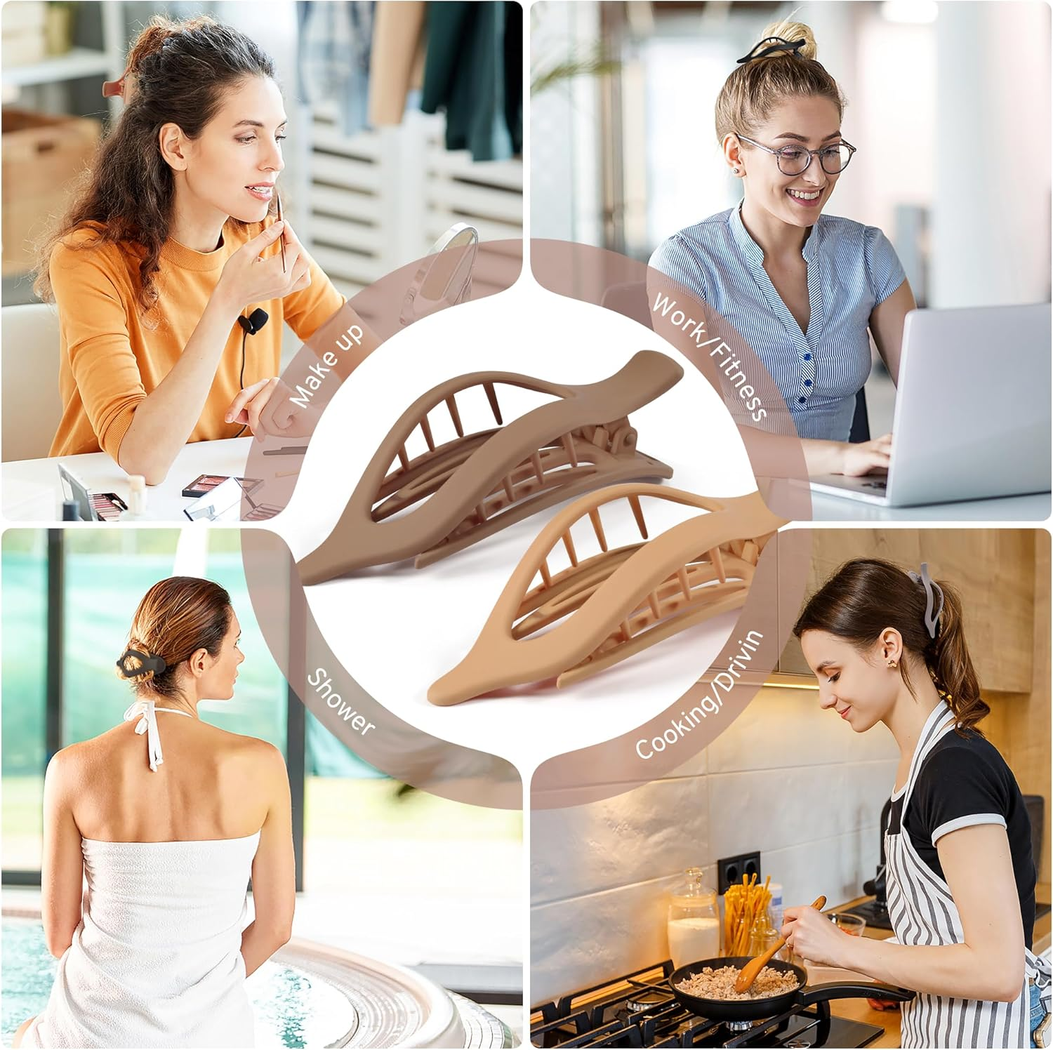 Flat Hair Clips for Women, 8 Pack French Concord Claw Clips for Medium Curly Hair, Strong Hold No Slip Grip Hair Claw Clips,Mother'S Day Gifts, Neutral Colors D - Neutral image number 3