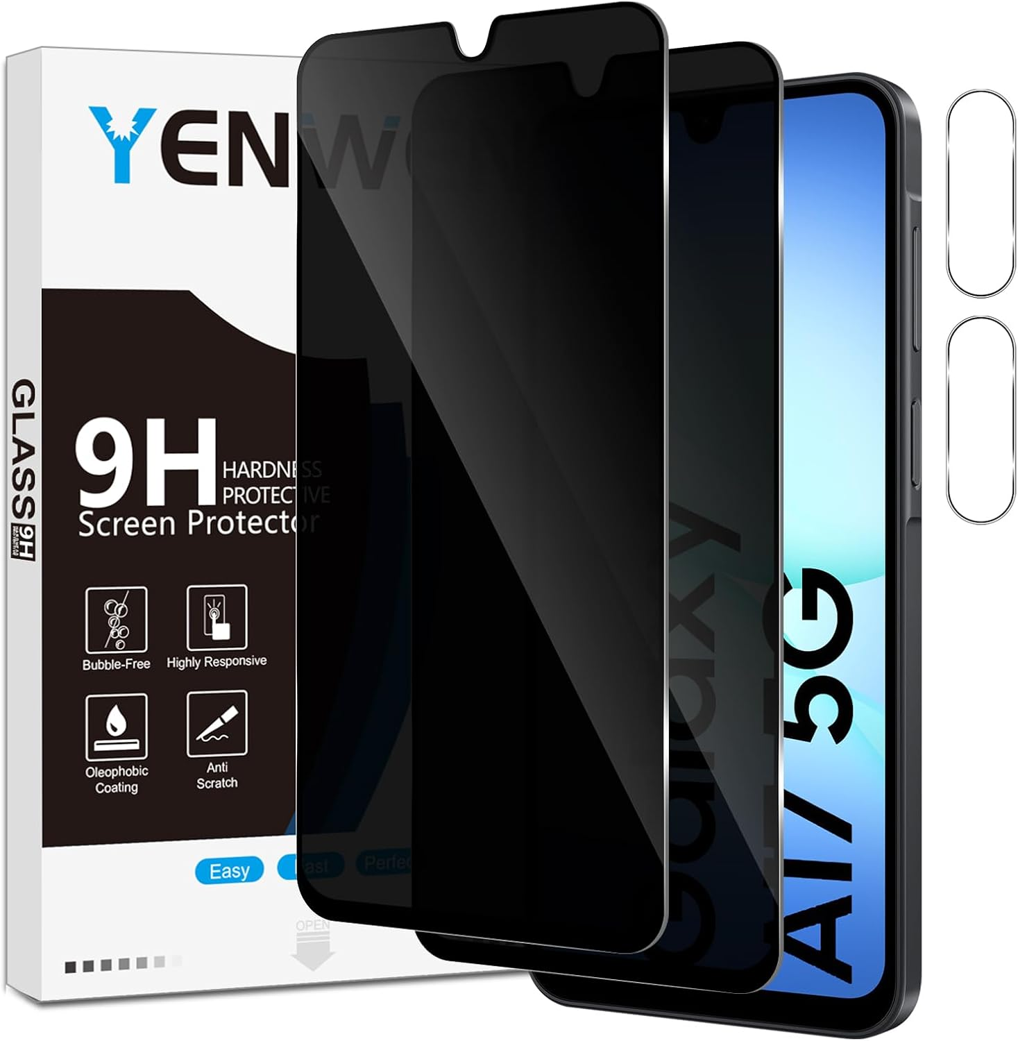 Yenwen Privacy Screen Protector for Samsung Galaxy A17 4G / 5G for Tempered Glass, 2 Pieces Privacy Screen and 2 Pieces Camera Protection, 9H Hardness Privacy Screen Protector Film anti Spy Privacy image number 4