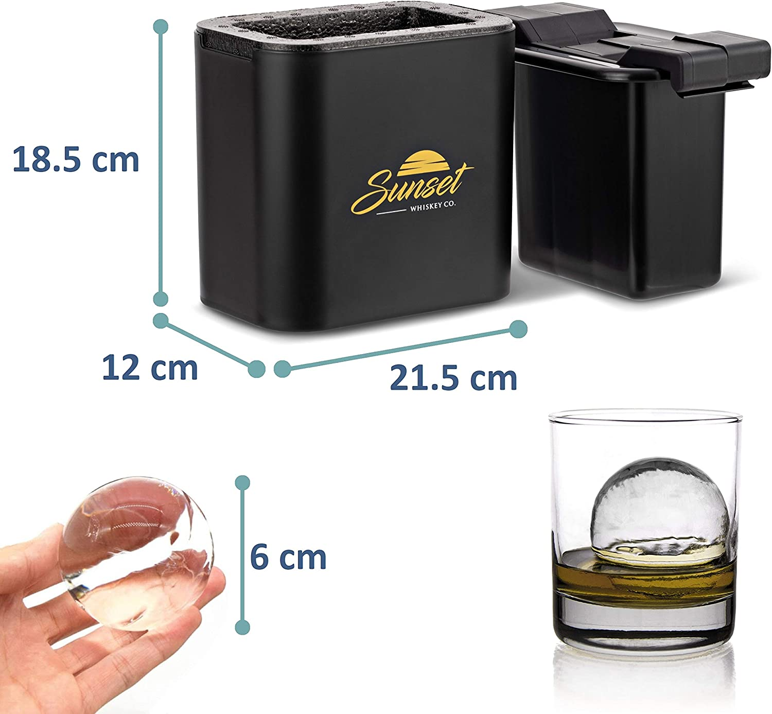 Sunset Clear Ice Ball Maker - Crystal Clear Whiskey Ice Ball Mold Large 5 Cm | Slow Melting Whiskey Ice Mold with Storage Bag | Clear Ice Ball Maker Mold | Whisky Sphere Ice Cube Mold | Ice Molder image number 5