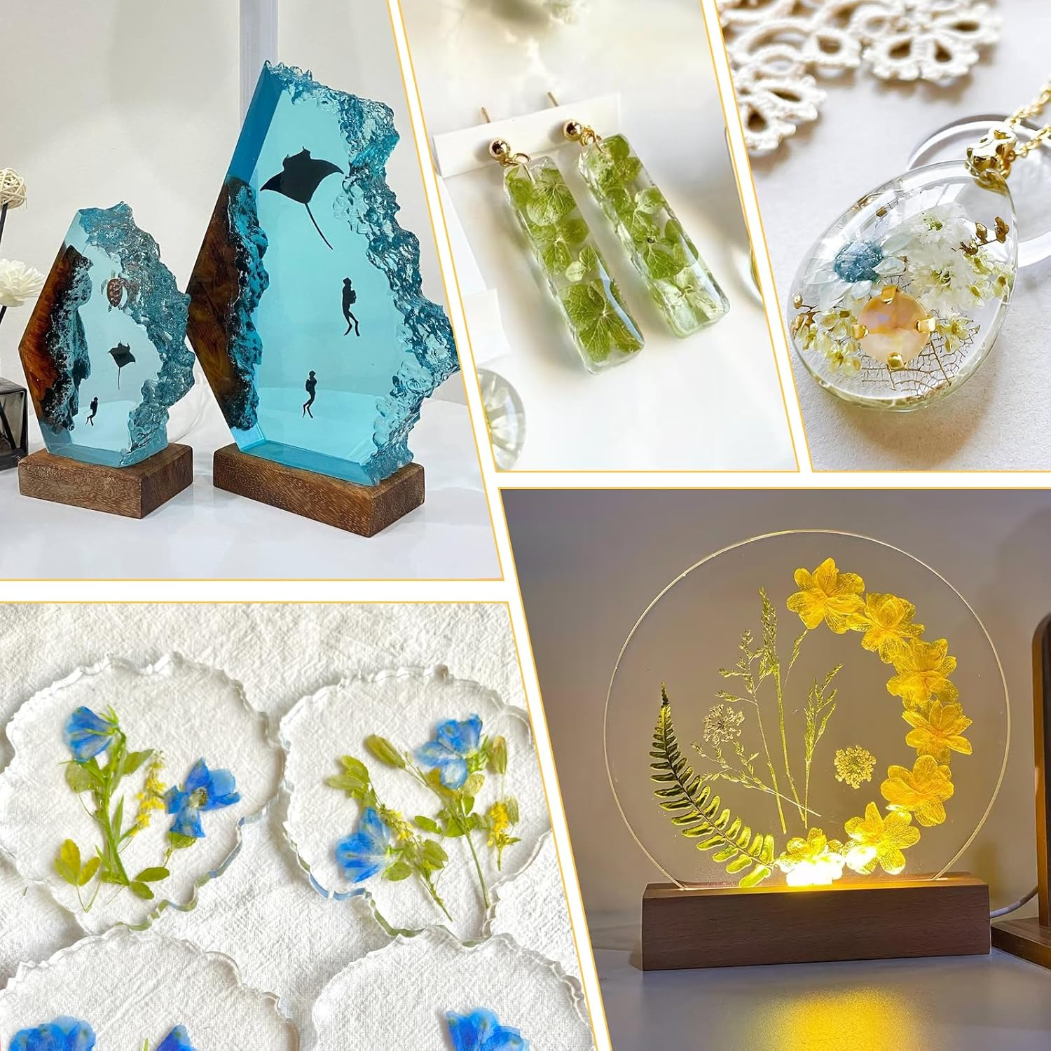 Xinm 1 Gallon Epoxy Resin Kit, 0.5 Gal Resin & 0.5 Gal Hardner, Bubble Free & Crystal Clear Ideal for DIY Crafts