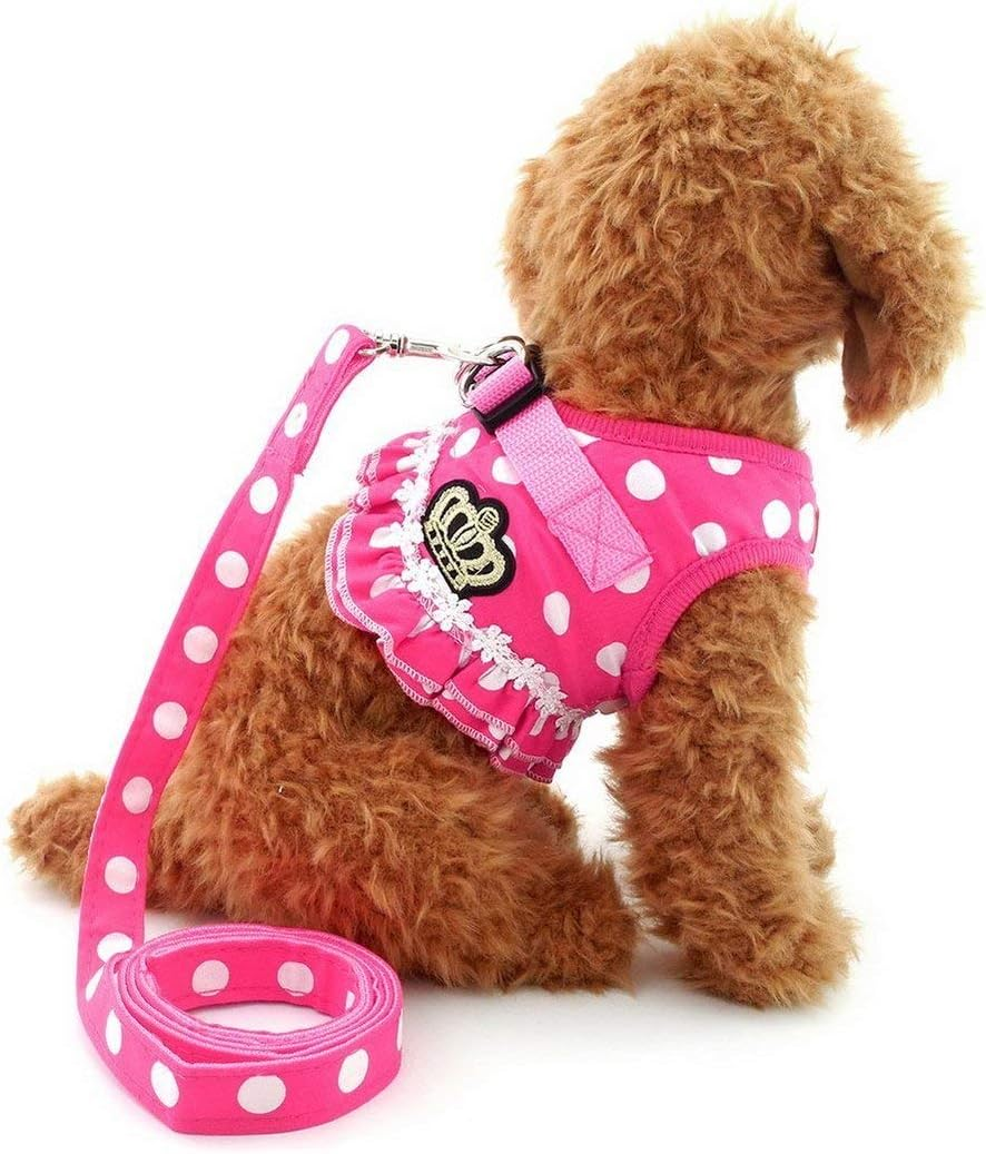 SELMAI Puppy Small Dog/Cat Dots Vest Harness Leash Set Mesh Padded No Pull Lead