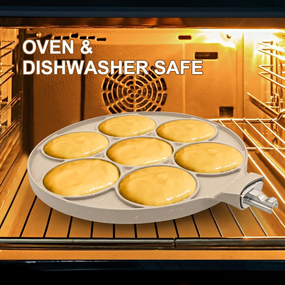 RANX INGST Pancake Pan 7 Holes, Non Stick Mini Crepe Pan with Detachable Handle, Pancake Mold for Kids, Oven Safe, White image number 3