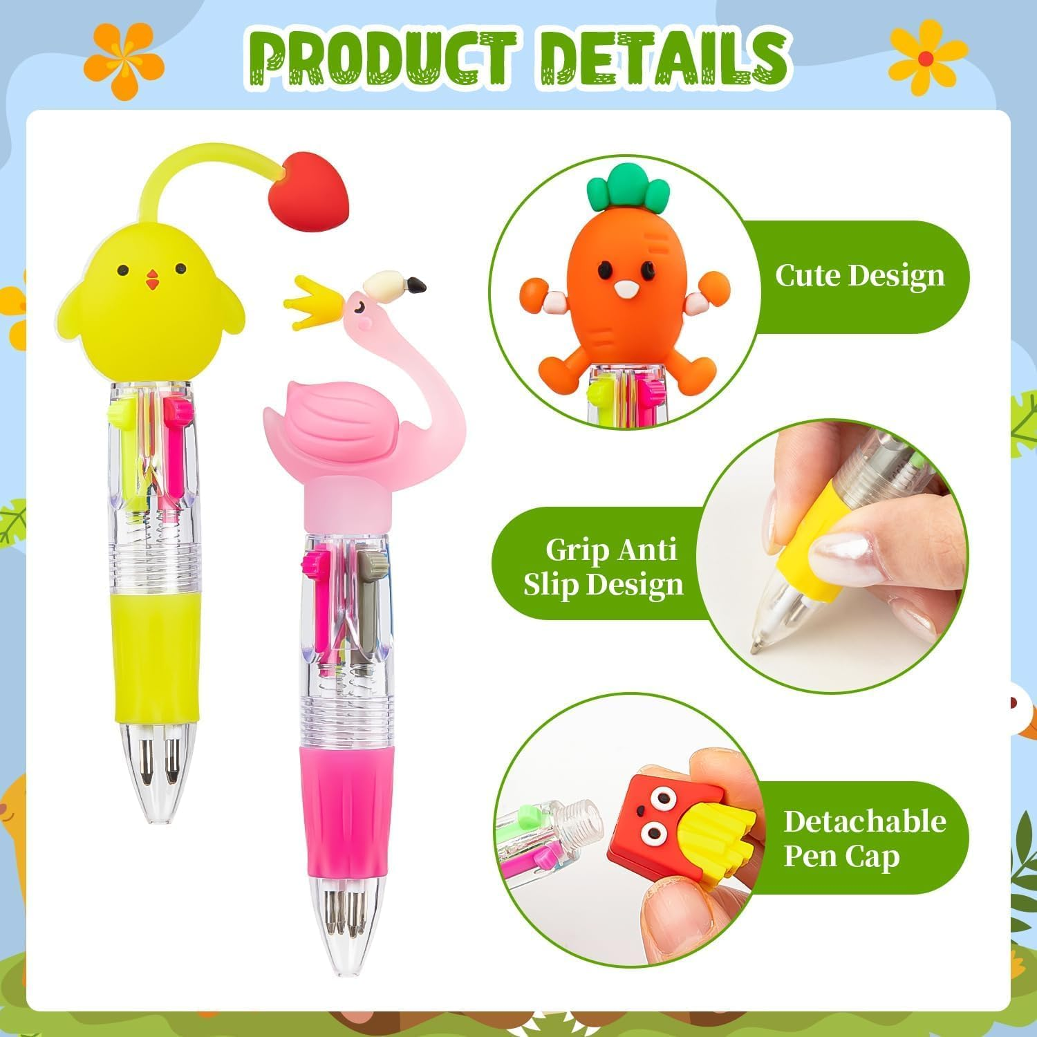 20Pcs Mini Multicolor Pens in One 4-In-1 Cute Pens Bulk for Kids,Cute Cartoon Animal Retractable Ballpoint Pens for Birthdays,Children'S Parties,Students Rewards image number 3