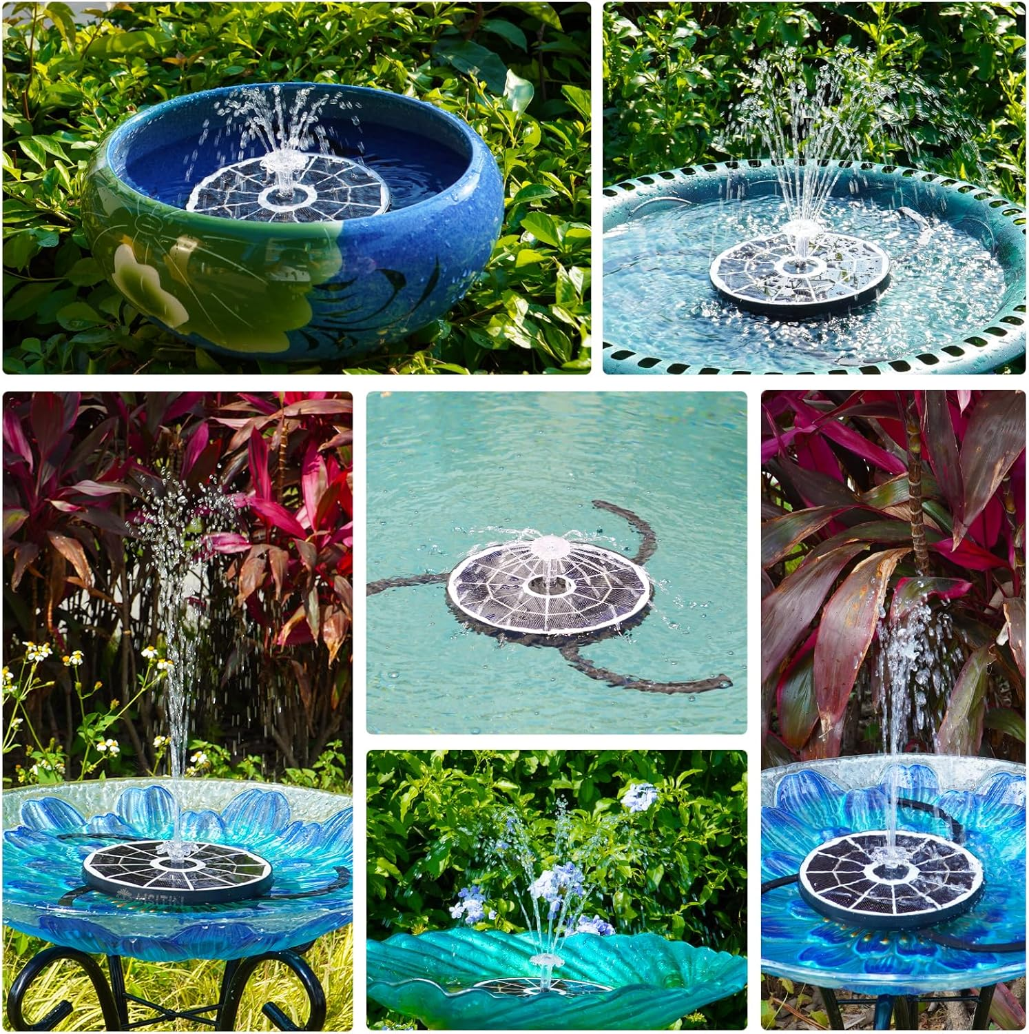 AISITIN 3.7W Solar Bird Bath Fountain Upgraded 6.3" Solar Glass Panel, Solar Powered Fountain Pump with Integrated Bracket & Storage for Bird Bath, Pond, Garden, Aquarium and Outdoor image number 4
