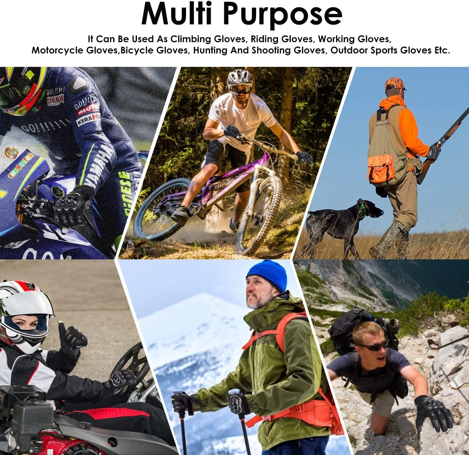 WOTOW Motorcycle Gloves for Men Women, Touchscreen Summer Mountain Dirt Bike Gloves Breathable Powersports Racing Gloves for Cycling Motorbike ATV MTB BMX Riding Camping Climbing Hiking Work Outdoor