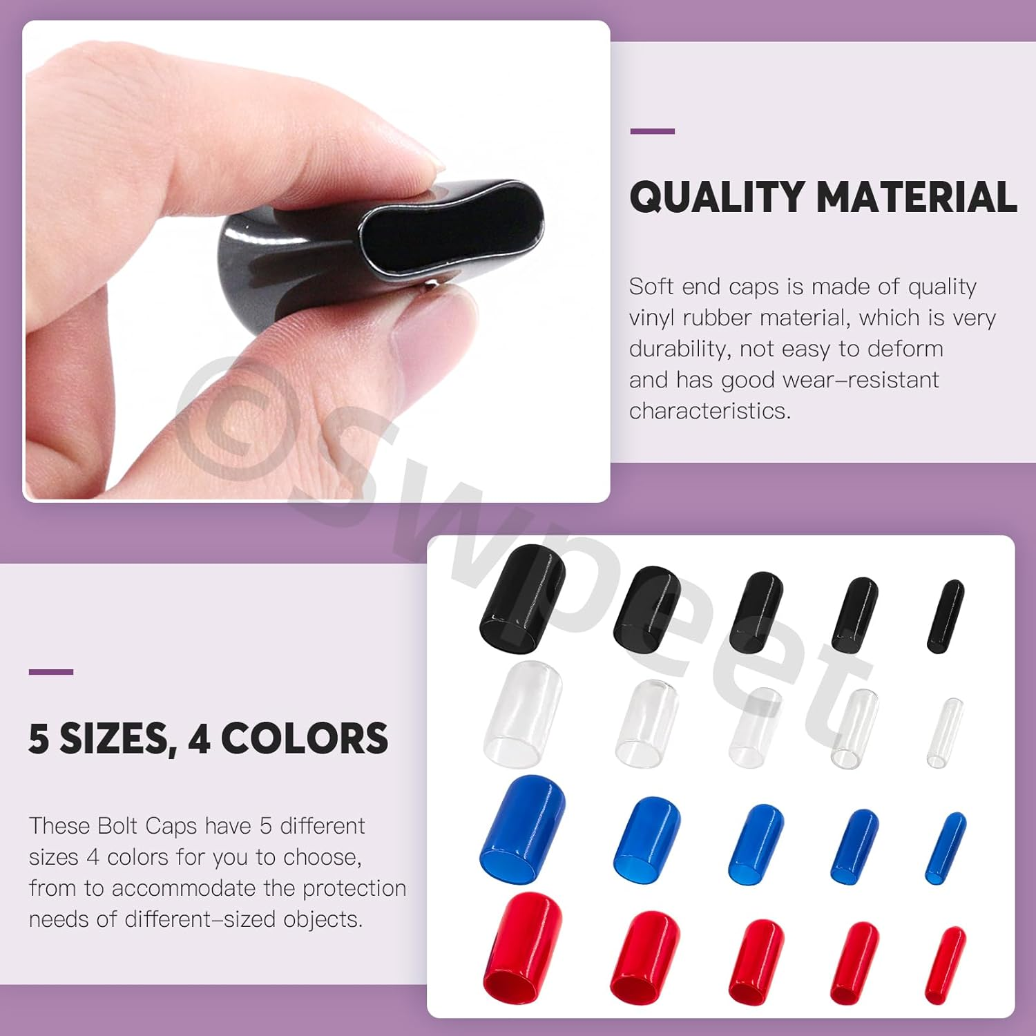 Swpeet Vinyl Rubber End Caps, 150 Pack Flexible Bolt Screw Covers Caps round Thread Protector Caps for Metal Tubing Rod Bolts, Black (500) image number 6