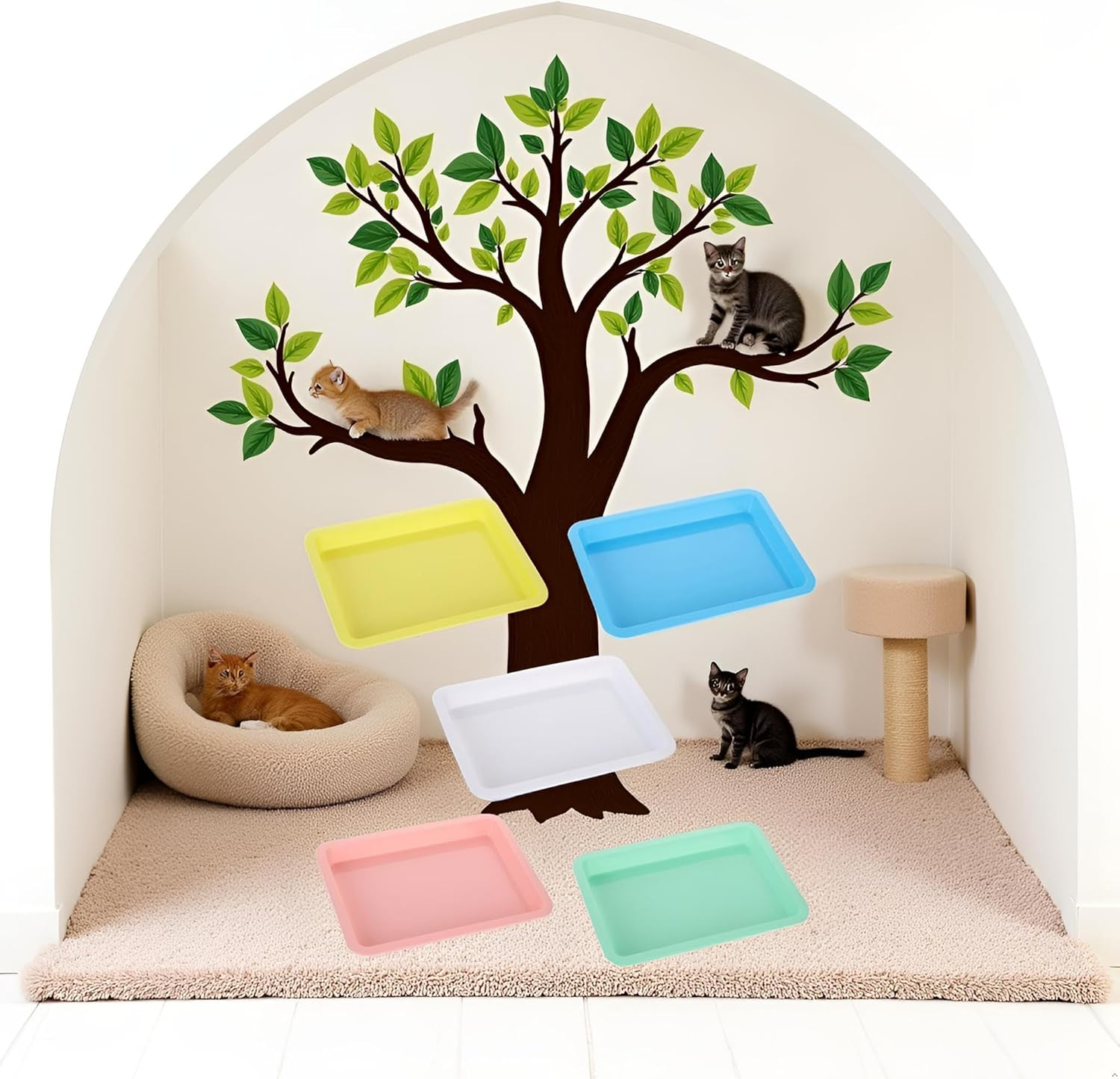 5 Pcs Plastic Kitten Litter Boxes Small Bunny Litter Box Open Cat Litter Box Pet Kitty Litter Pan Portable Cat Waste Tray for Indoor Cats, Standard Litter Boxes image number 4