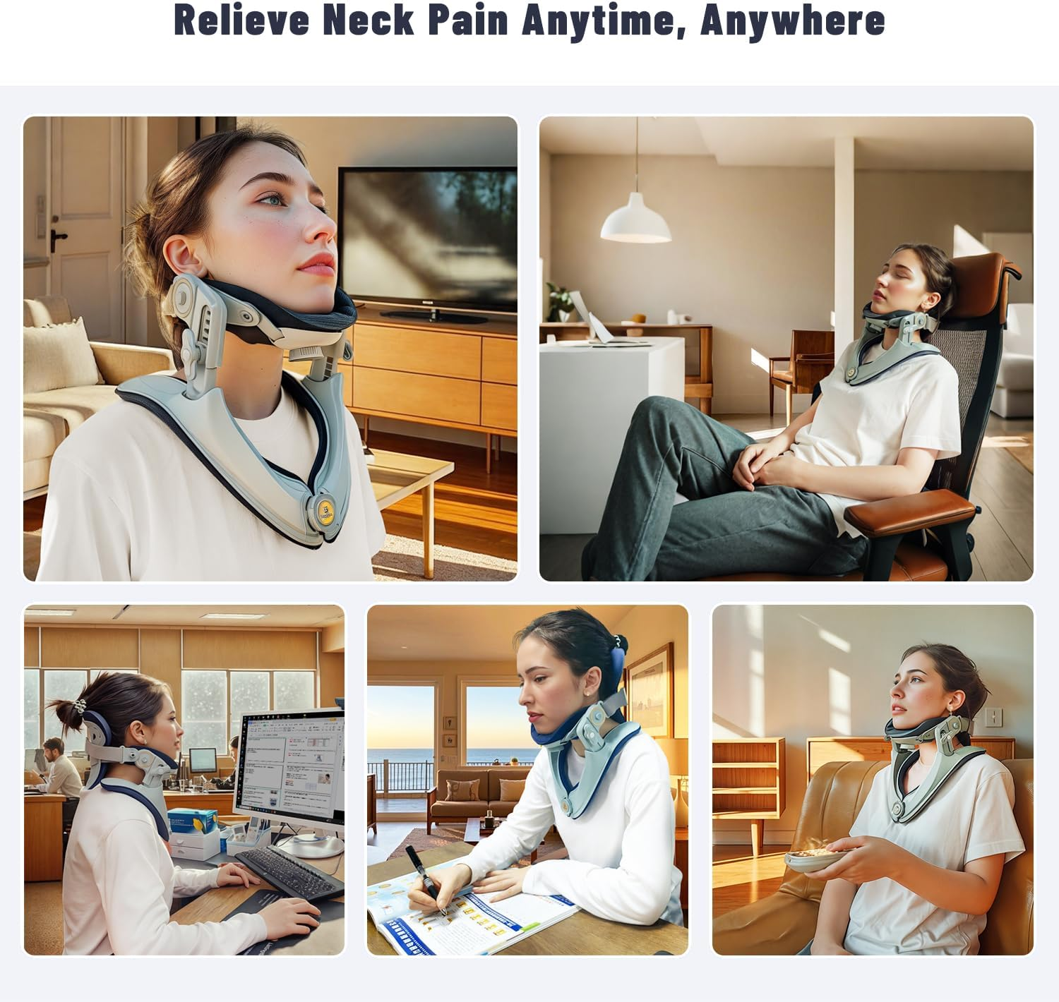 Neck Stretcher, Adjustable Neck Traction for Neck Pain Relief, Neck Support ＆ Neck Brace, Easy to Use, Lightweight for Home, Office, Travel - Green image number 2