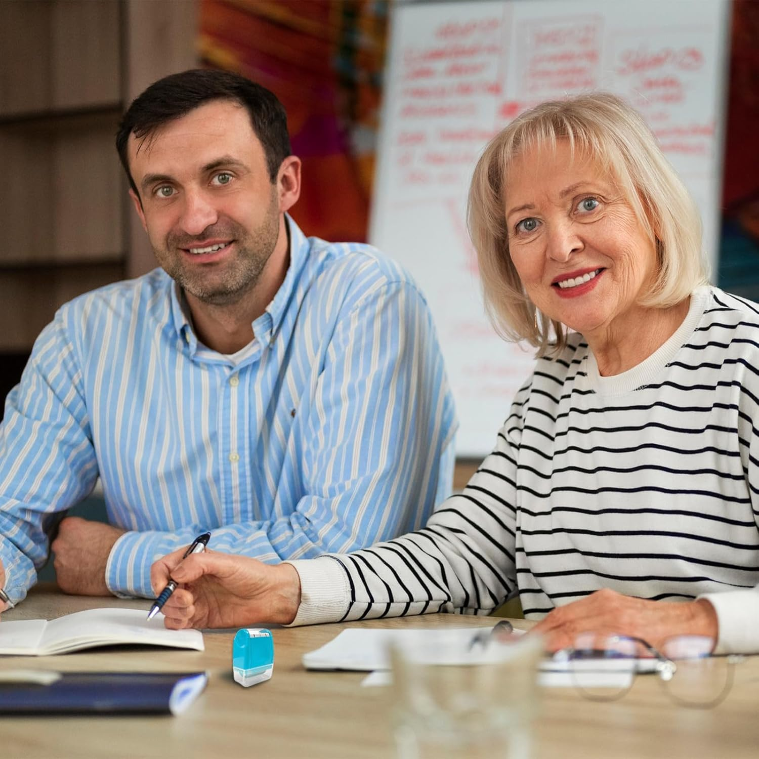 TEAONE Self Inking Line Rolling Stamps, 1 PCS Dashed Handwriting Lines for Classroom, Office Supplies (Blue) image number 2