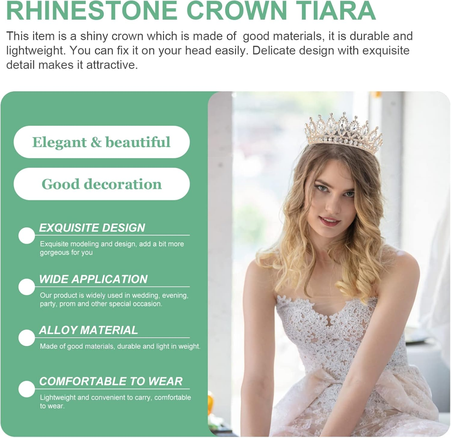 NIYANGLE Vintage Tiara Crown, Wedding Bridal Tiara, Glittering Crystal Headbands, Queen Crown for Women, Weddings, Costume, Party, Birthday, Hair Accessories image number 1