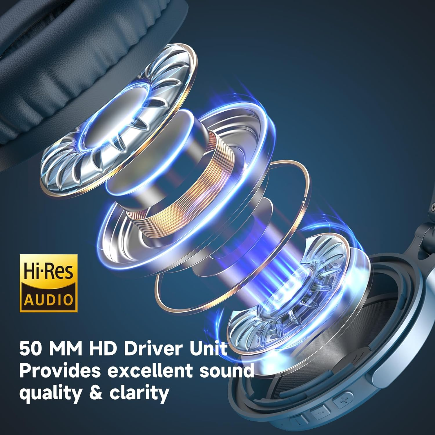 Oneodio Wireless Headphones, up to 110 Hours of Continuous Playtime, Bluetooth Headphones, Deep Bass, Wired High Resolution, Multipoint Support, Built-In Microphone, Hands-Free Calling, Pro C, Blue - Rose Gold image number 7