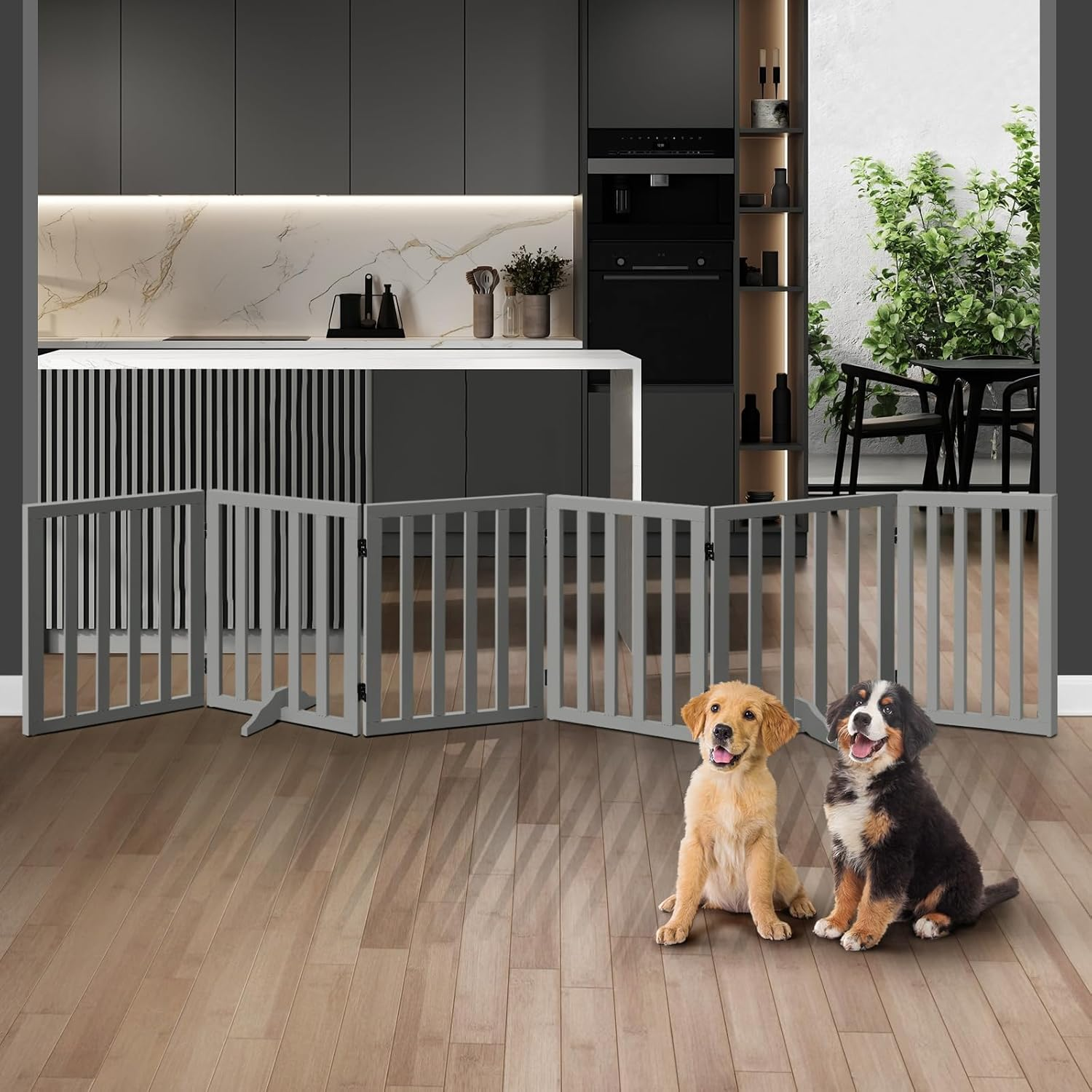 Dog Gate with Support Leg Pet Gate Fence 142 X 60.5 X 2Cm Grey