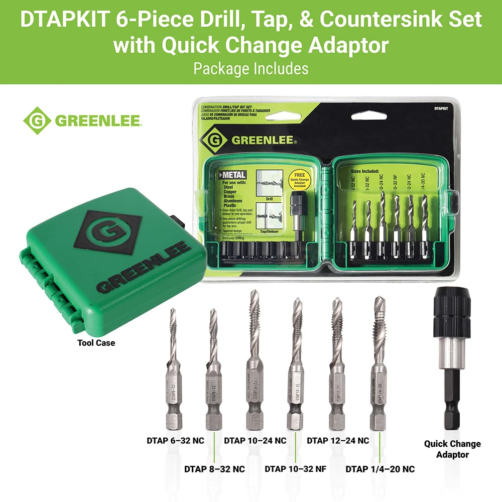 Greenlee DTAPKIT 6-32 to 1/4-20 6-Piece Combination Drill and Tap Set image number 4