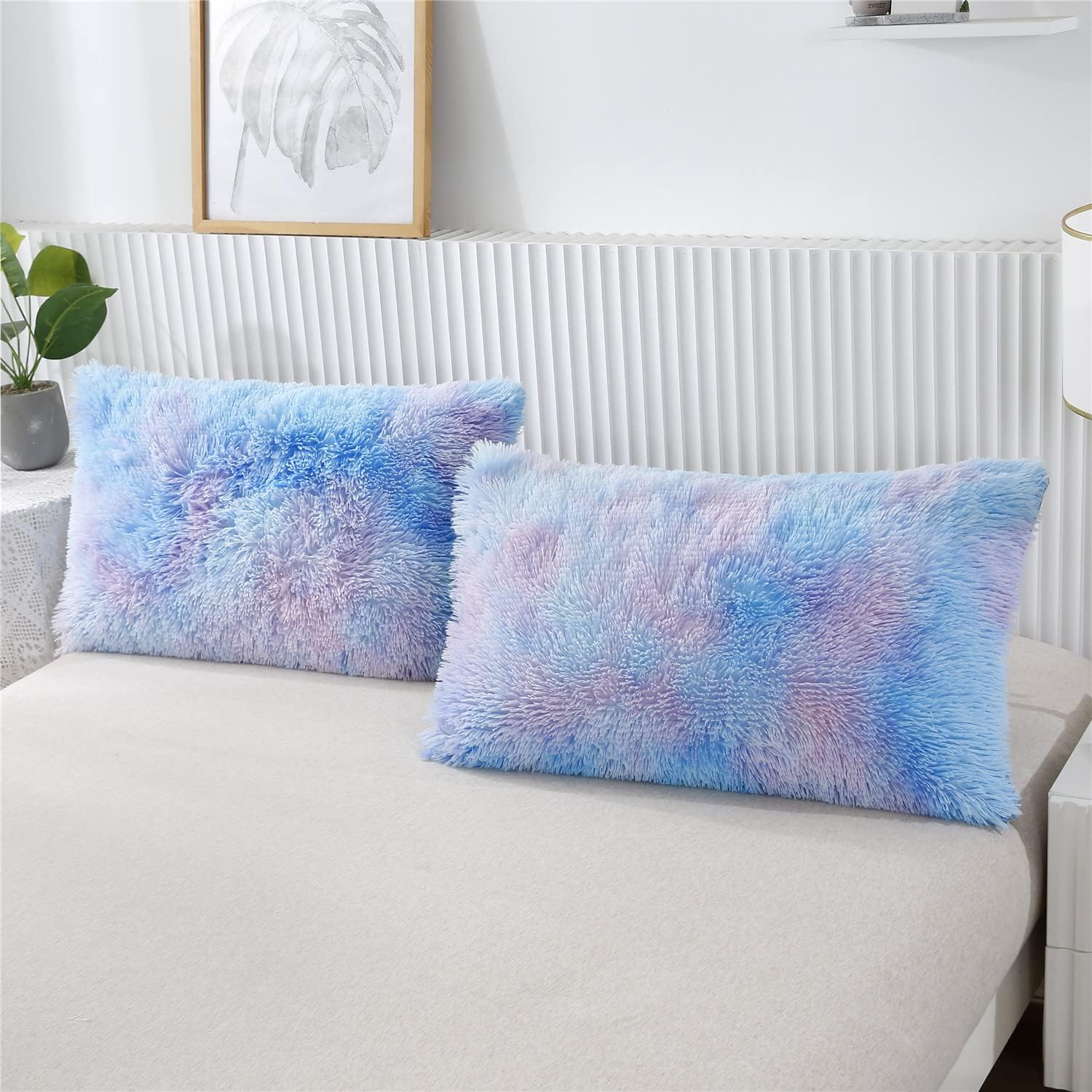 RYNGHIPY Super Soft Fuzzy Faux Fur Duvet Cover Set, Twin Bedding Sets for Girls, Blue Tie Dye Plush & Velvet Flannel Comforter Cover with 2 Pillowcases (Colorful Blue,Twin) image number 1
