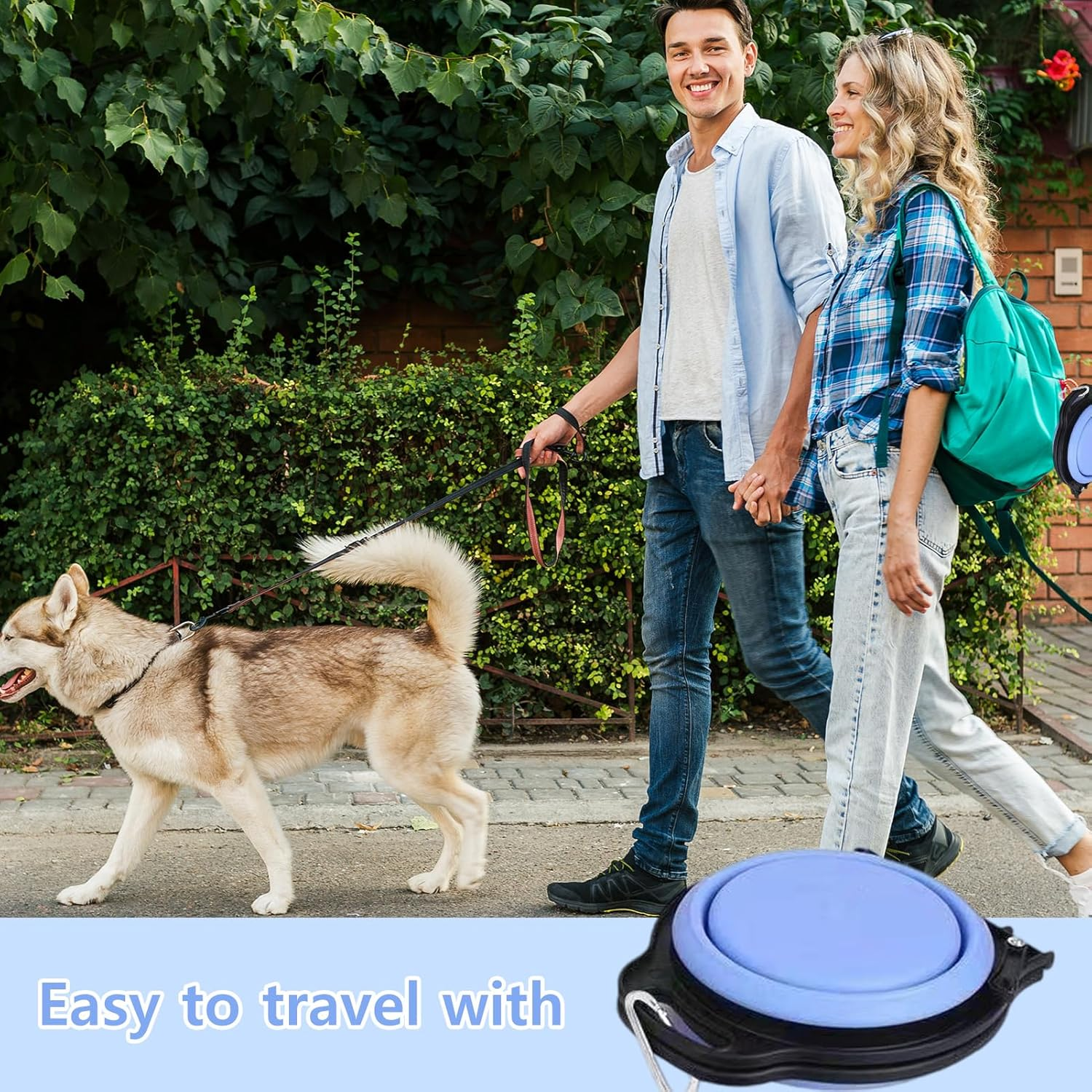 Collapsible Dog Food Water Bowl, 2 in 1 Silicone Double Bowl, Portable Travel Pet Feeder Bowl, Expandable Pets Bowl with Carabiner for Walking, Traveling, Hiking, Camping (Blue, Size-1) image number 6