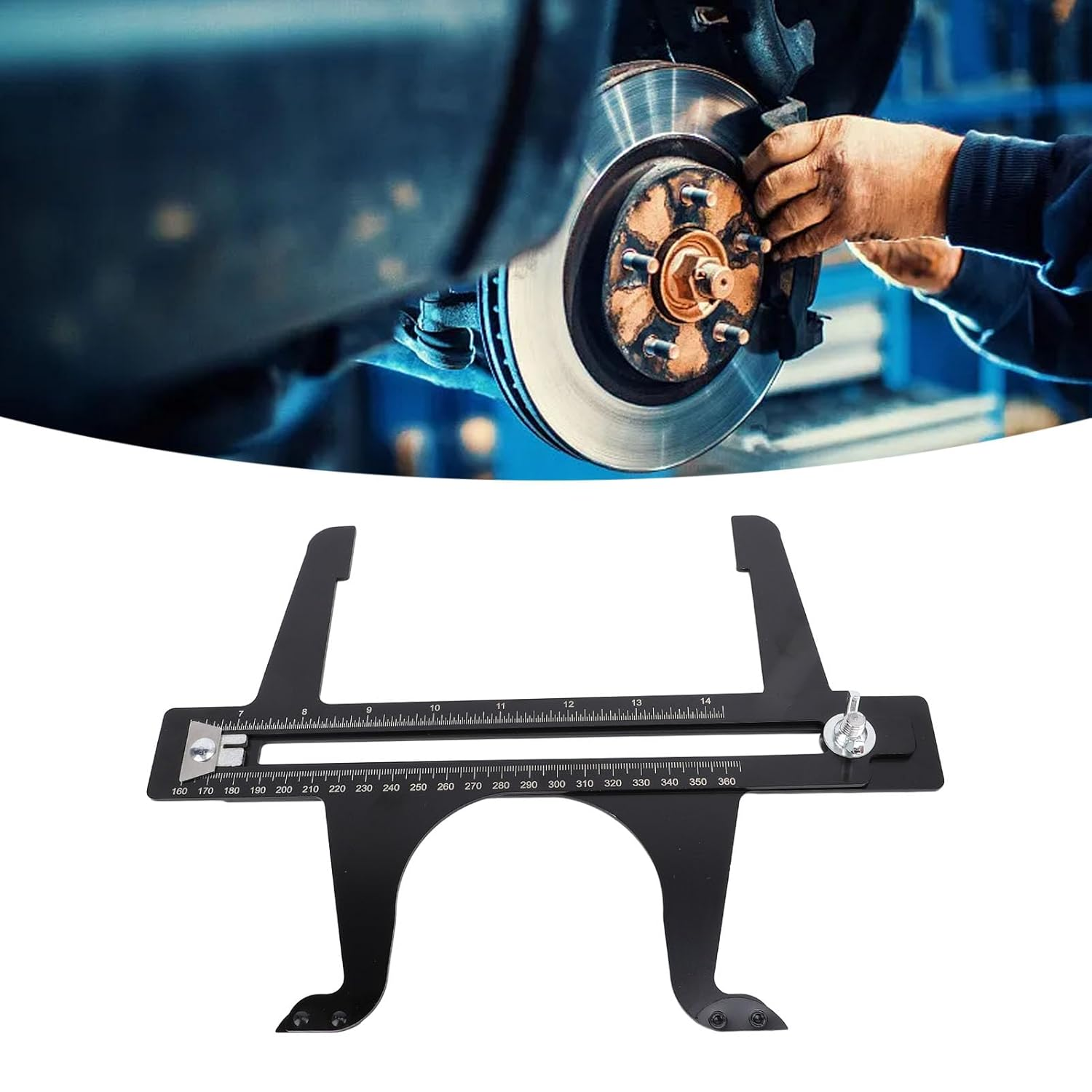 Brake Resetting Tool Brake Drum Measuring Tool 6.5-14.25In Stainless Steel for Rear Drum Brake Pad Parking Handbrake Rotor Reset image number 2