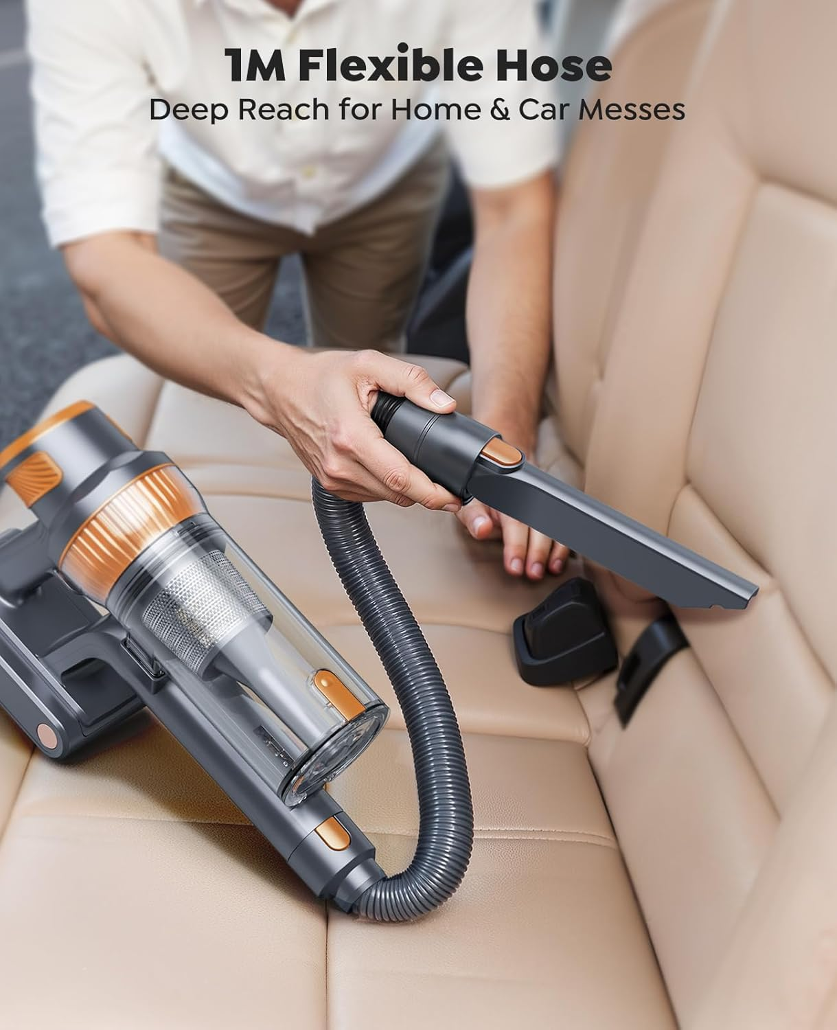 Cordless Vacuum Cleaner, Upgraded 600W/50KPA 65Mins Detachable Battery, Powerful Stick Vacuum with Self-Standing Feature, Auto Mode, Wall Charging, LED Display, Vacuum 1M Extendable Hose for Home/Car