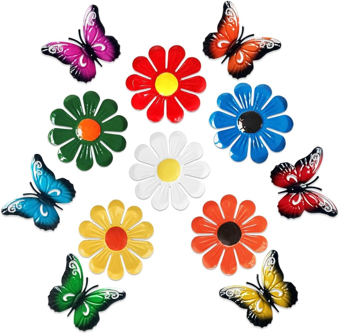 12 Pcs Garden Decor Including 6 Pcs Metal Flowers 6 Pcs Metal Butterflies Wall Art Decor Sunflower Daisy Hanging Ornament for Outdoor Backyard Christmas Fence Decor Indoor Living Room Bedroom image number 6