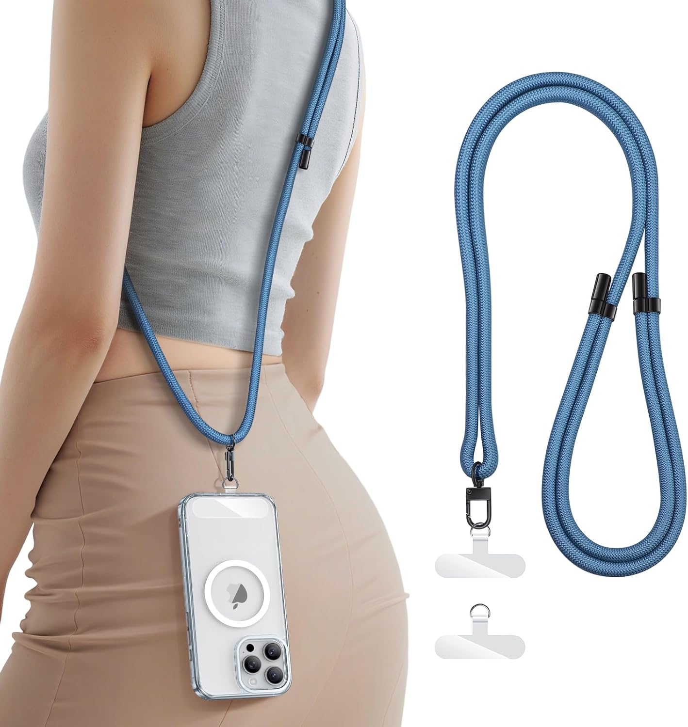 For Phone Lanyard Crossbody with 2X TPU Clear Phone Tabs, Retractable Cellphone Lanyard, Premium Metal Buckles, Skin-Friendly, Universal Wrist Strap Leash for Women Men,Pink-Gold