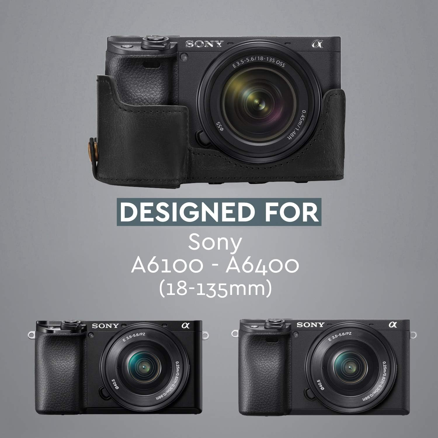 Megagear Sony Alpha A6400 Megagear MG1660 Ever Ready Leather Camera Case Compatible with Sony Alpha A6100, A6400 (18-135Mm) - Black Camera Case, Black (MG1660) image number 4