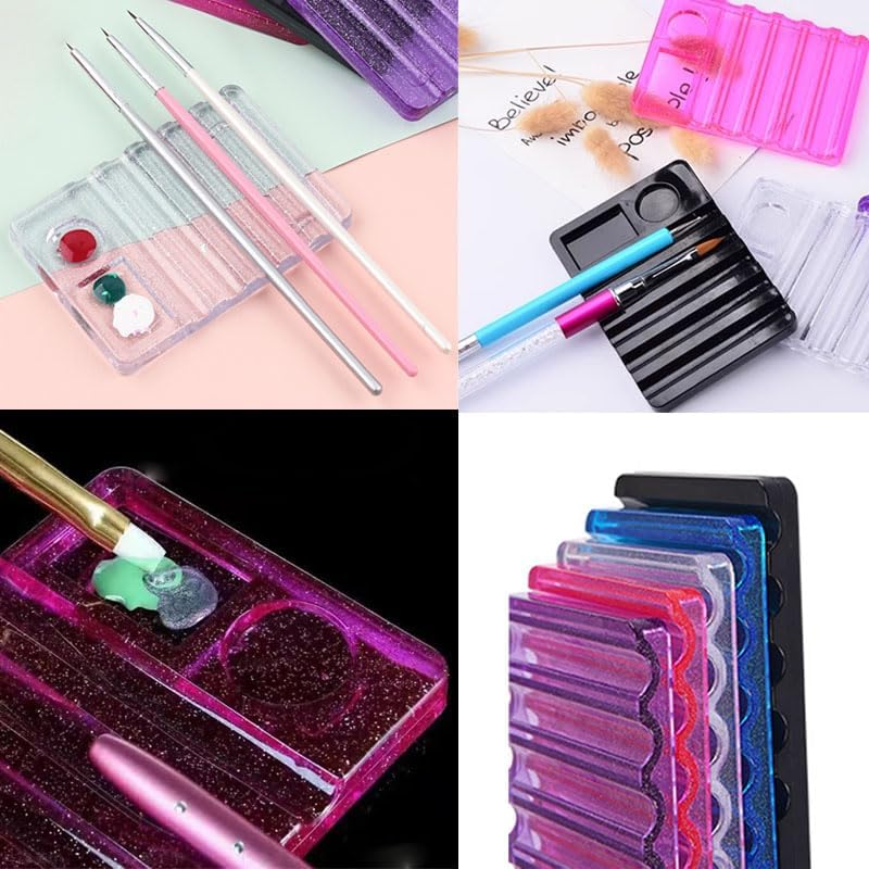 Nentment 3 Pack Nail Brush Holder Base Stand Transparent Portable Mini Rest with Charms Container for Nail Art Brushes Drawing Pencil Painting Pen Liner Rhinestone Gems DIY Manicure