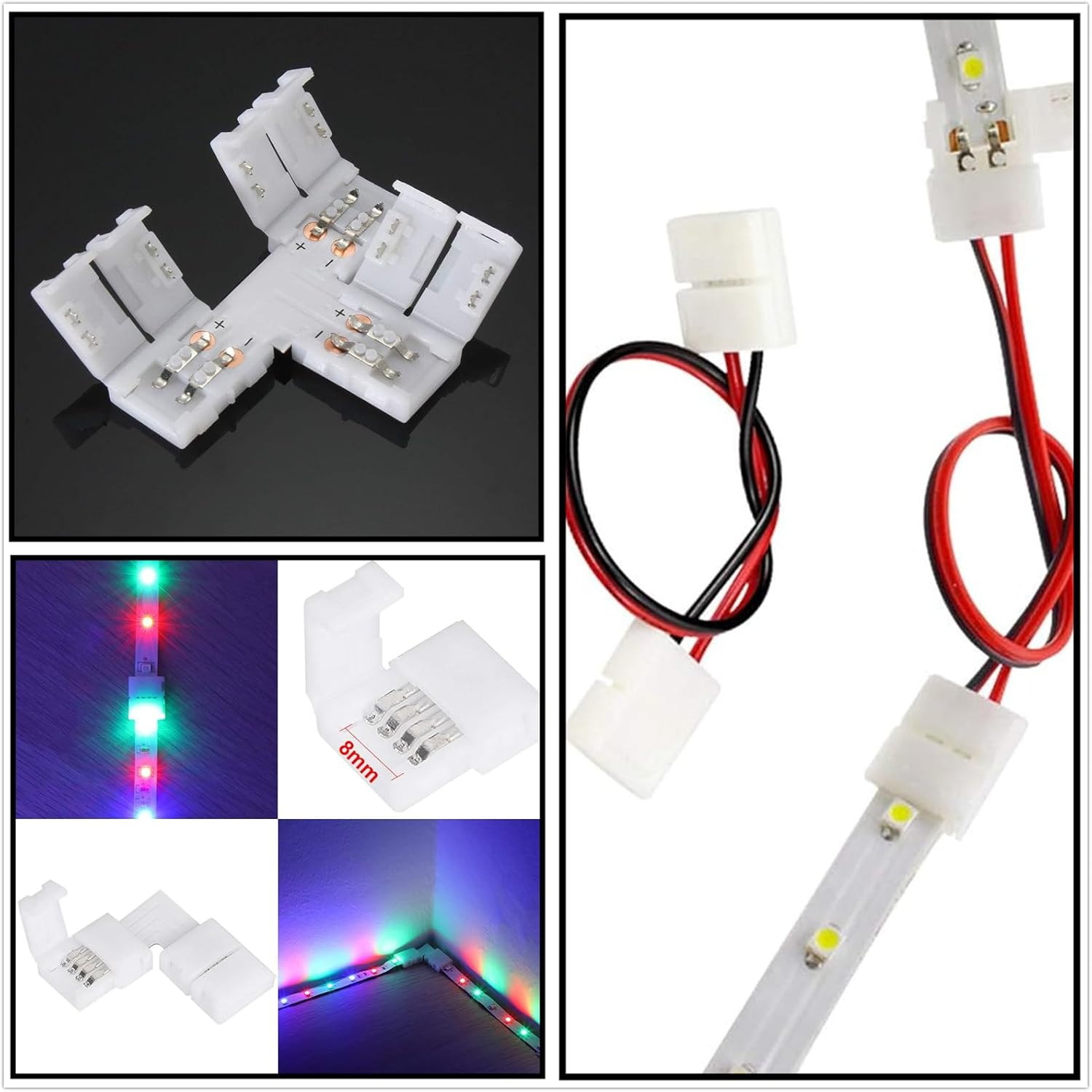 Pack of 48 2 Needle LED Strip Connectors, Light Connectors, T Shape L Shape Gapless Solderless Connectors, LED Adapter Light Extension Connector for 3528 2835 SMD RGB LED Strip Light (8 Mm) image number 3