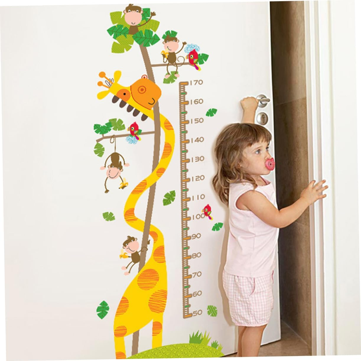 Animal Design Adhesive Height Chart Sticker Removable PVC Growth Chart Decal Featuring Giraffe and Monkey for Kindergarten Living Room and Nursery Decor image number 2