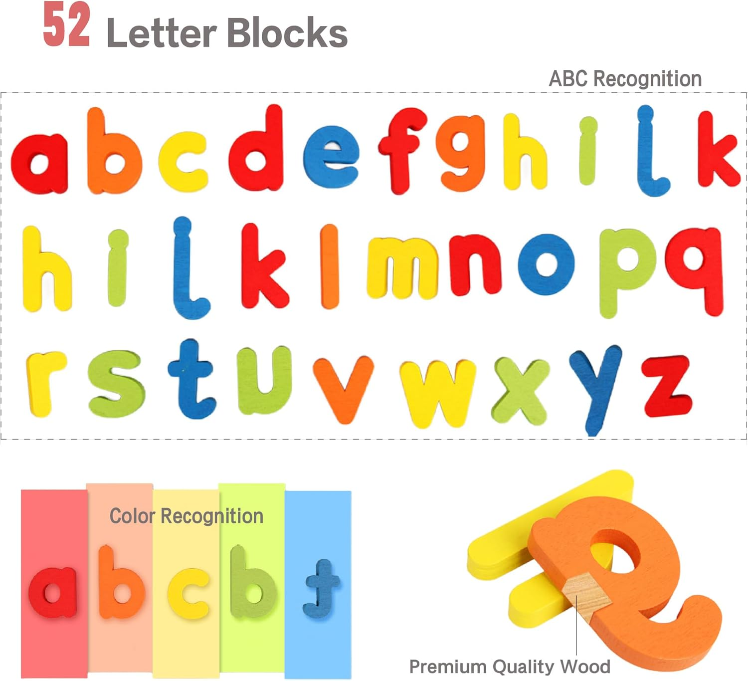 BEACENOV Toddler Reading and Spelling Learning Toys,52 Wooden ABC Alphabet & 28 Words Flash Cards,Montessori Preschool Learning Educational Toy,Letter Matching Game image number 5