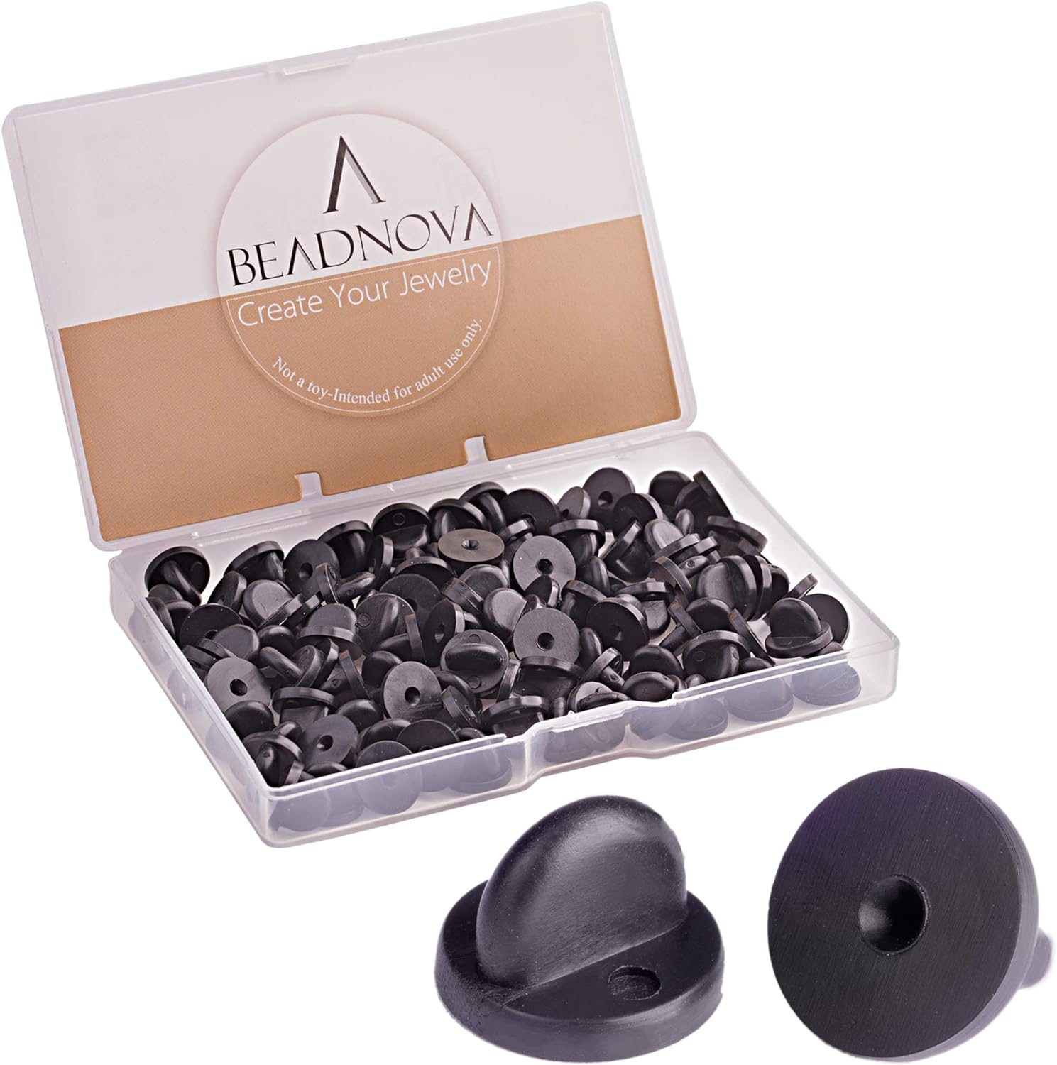 BEADNOVA PVC Rubber Pin Back Butterfly Clutch Backings Pin Cap Replacement for Badges (50Pcs) image number 1