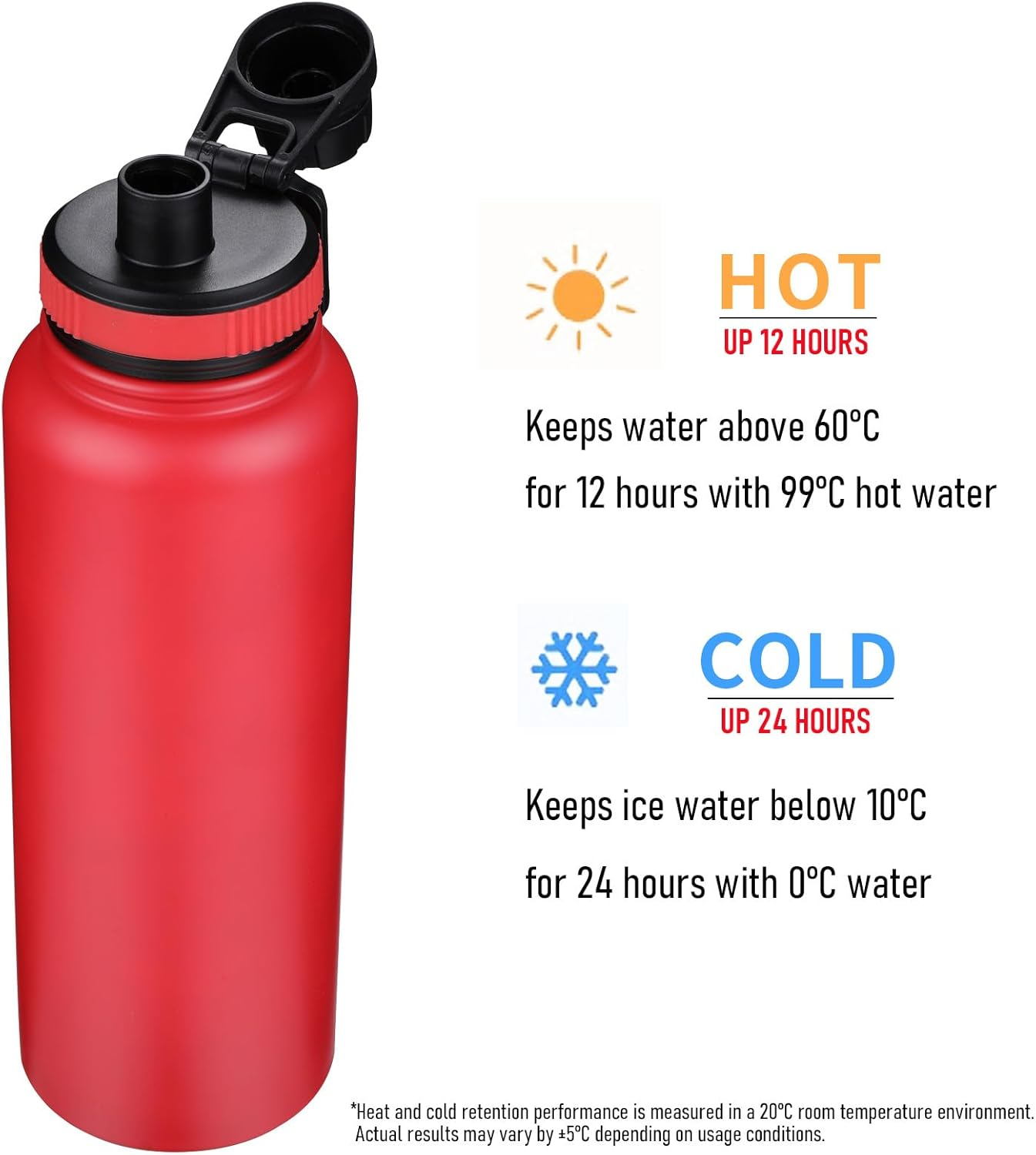 LMX 40 Oz Stainless Steel Insulated Water Bottle Double-Wall Vacuum Sealed Flask BPA Free, Keep 24 Hours Cold and 12 Hours Hot for Water,Coffe,Tea (Red) image number 6