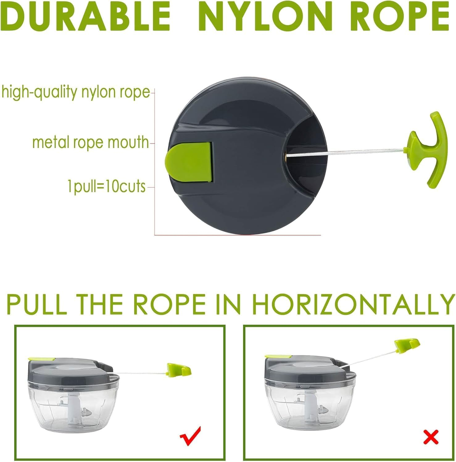 Exsbtay Manual Food Processor Vegetable Chopper, Portable Hand Pull String Garlic Mincer Onion Cutter for Veggies, Ginger, Fruits, Nuts, Herbs, Etc., Grey. ﻿ image number 6