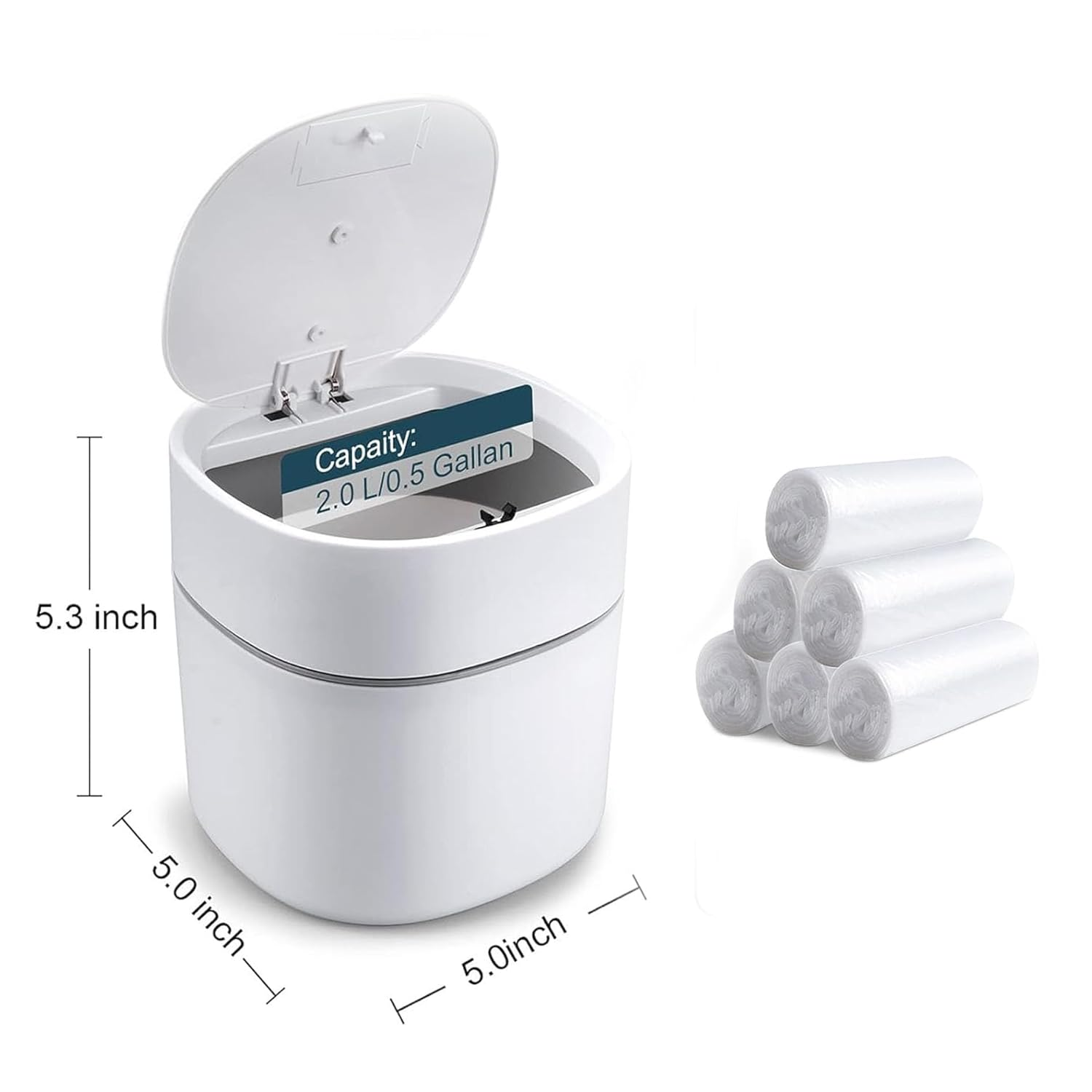 Skogfe Mini Desk Trash Can with Lid with Trash Bags 180 Pcs Press-Top 0.5 Gallon Tiny Countertop Waste Basket Small Table Garbage Bin for Desk Top image number 3