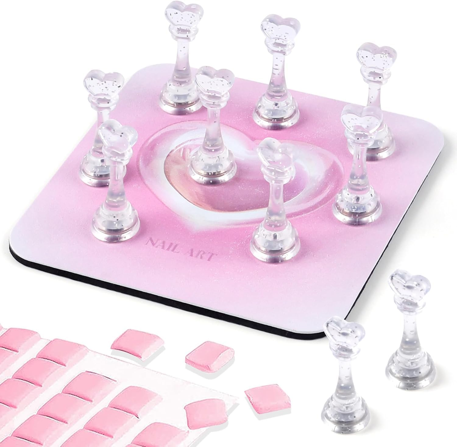 ANGNYA Nail Stand for Press Ons, Fake Nail Holder for Painting Nails, Super Magnetic Base for Painting Display Holder with Reusable Adhesive Putty for Home DIY Salon Supplies (Black)