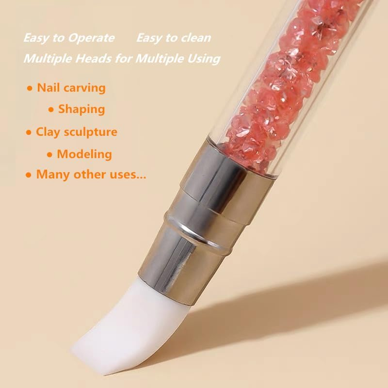 FULINJOY 10PCS Nail Art Gel Carving Pen Acrylic Dotting Pens, Double-Ended Silicone Brushes for Design Nail Foil Carving Drawing and 3D Effect Shaping Drawing Dotting Tools image number 5