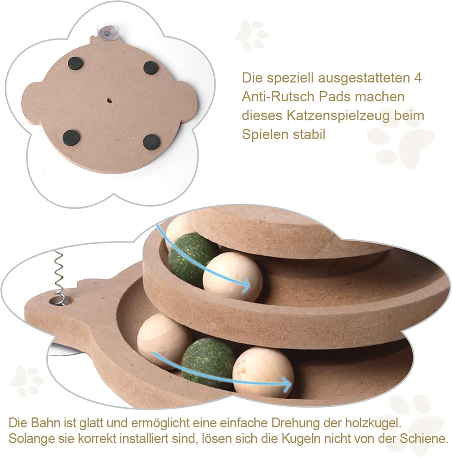 Vefhby 2 in 1 Cat Toy Self-Employment, Feather Toy with Cat Balls, Interactive Cat Toy with Spring, Cat Toy Intelligence Solid Wood image number 2