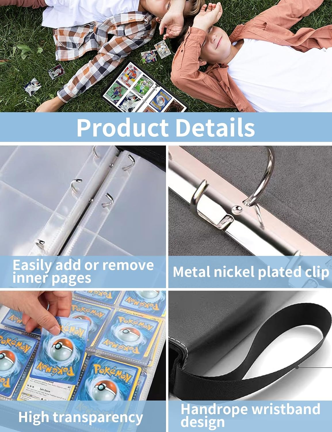 9 Pocket Card Binder, 900 Pockets Card Holder Folder Collector, Double Sided Pocket PU Card Collection Binder, Premium Zip Albums for MTG, TCG, Sports, Game Trading Cards (Green) - Blue image number 2