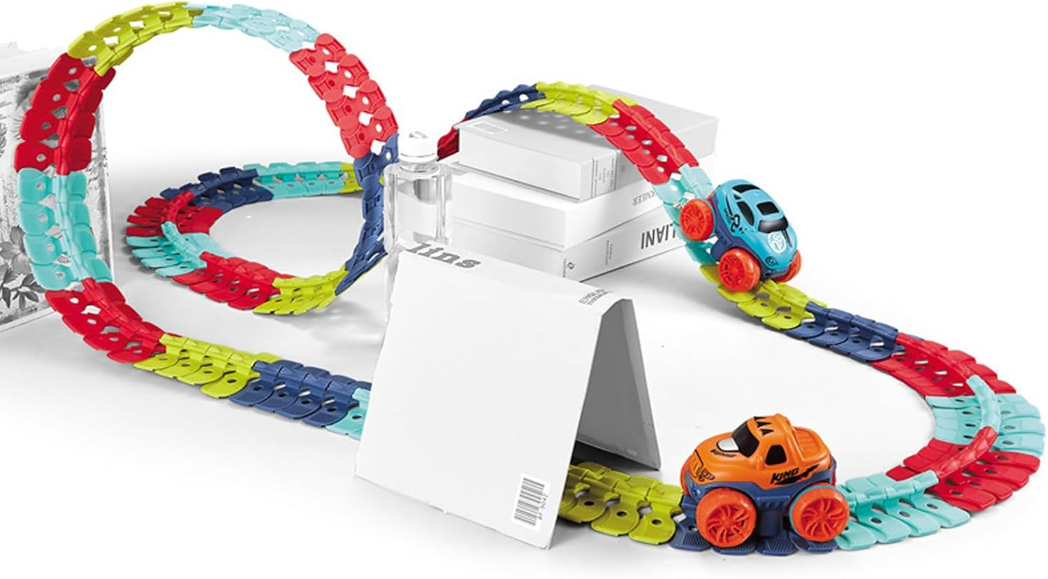 SIGONE Magic Raceway Glow in the Dark Race Track Toys Kids LED Light up Race Car Track Set Birthday Gifts Car Tracks for 3-5 Old Boys Girls (92Pcs) image number 2