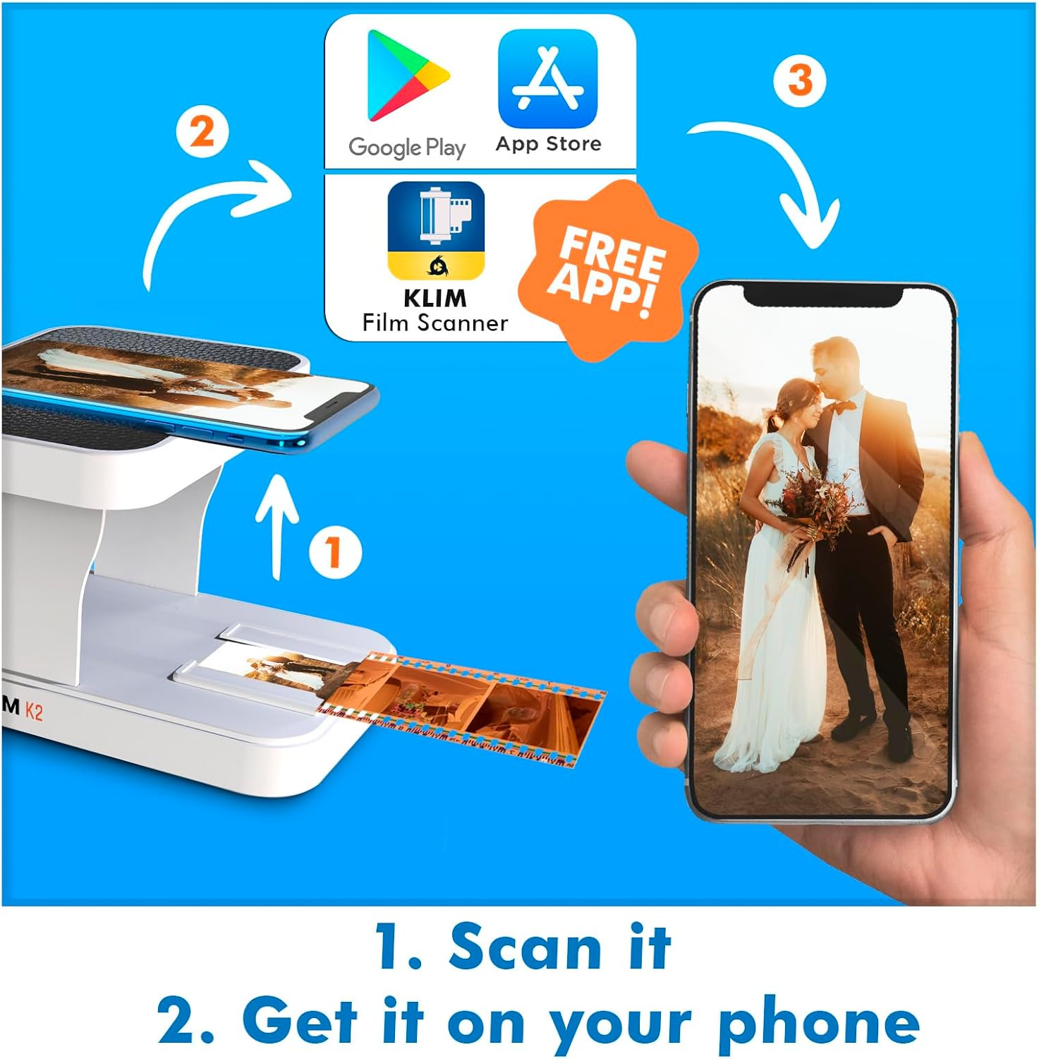 KLIM K2 Mobile Film Scanner - New Version - 35Mm Positive & Negative Slide and Photo Scanner - Essential Color Film Developing Kit - Create Your Own 35Mm Developing Service at Home - White - White image number 5