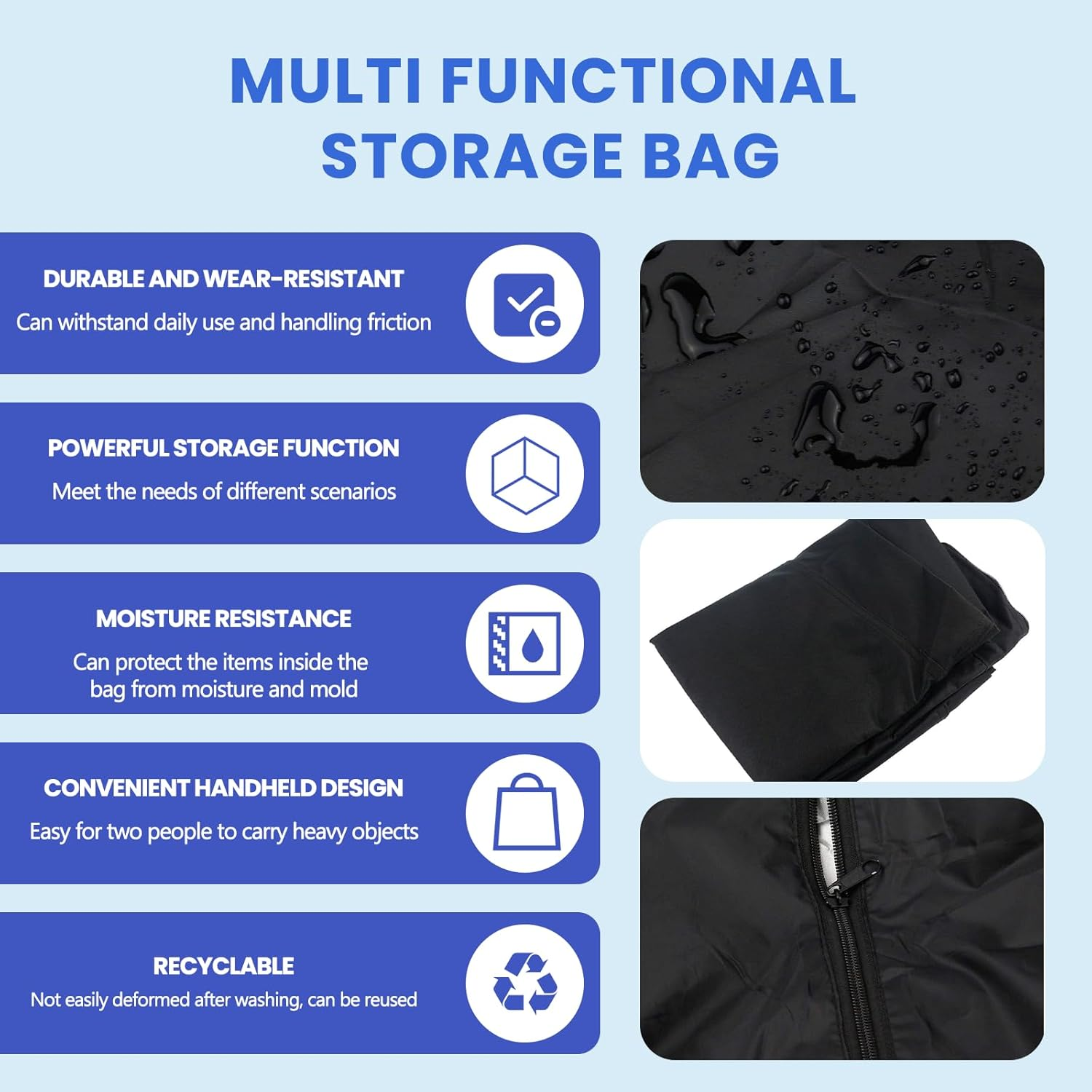 2 Pack Patio Cushion Storage Bag 116&times;47&times;51 Waterproof,Oxford Fabric Large Capacity Rectangle Outdoor Storage for Furniture Pads,Patio Seats Christmas Trees Black Garden Storage Bag image number 3