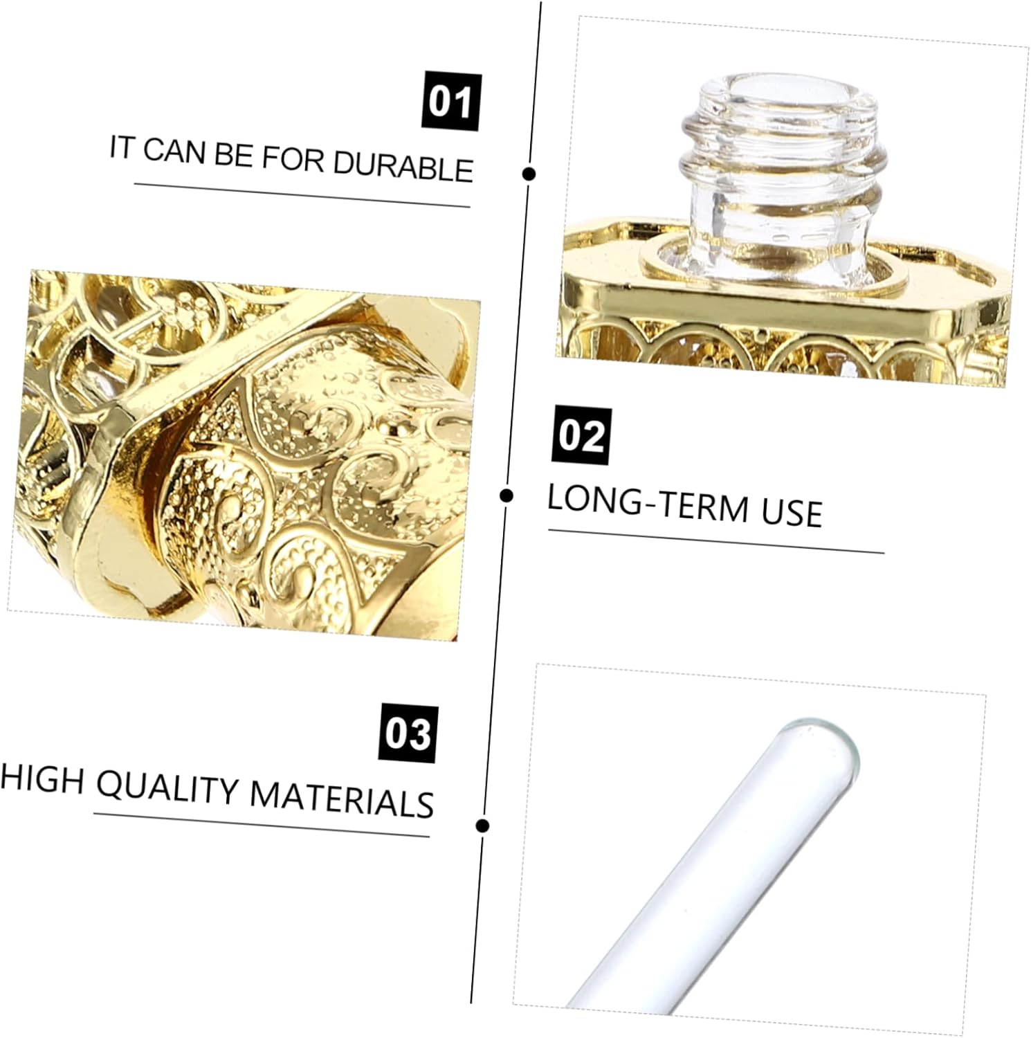 Anneome 3Pcs Hollow Flower Engraved Essential Oil Bottle Vintage Decorative Perfume Dispenser for Travel and Daily Use Leak Liquid Storage Container Elegant Finish image number 3