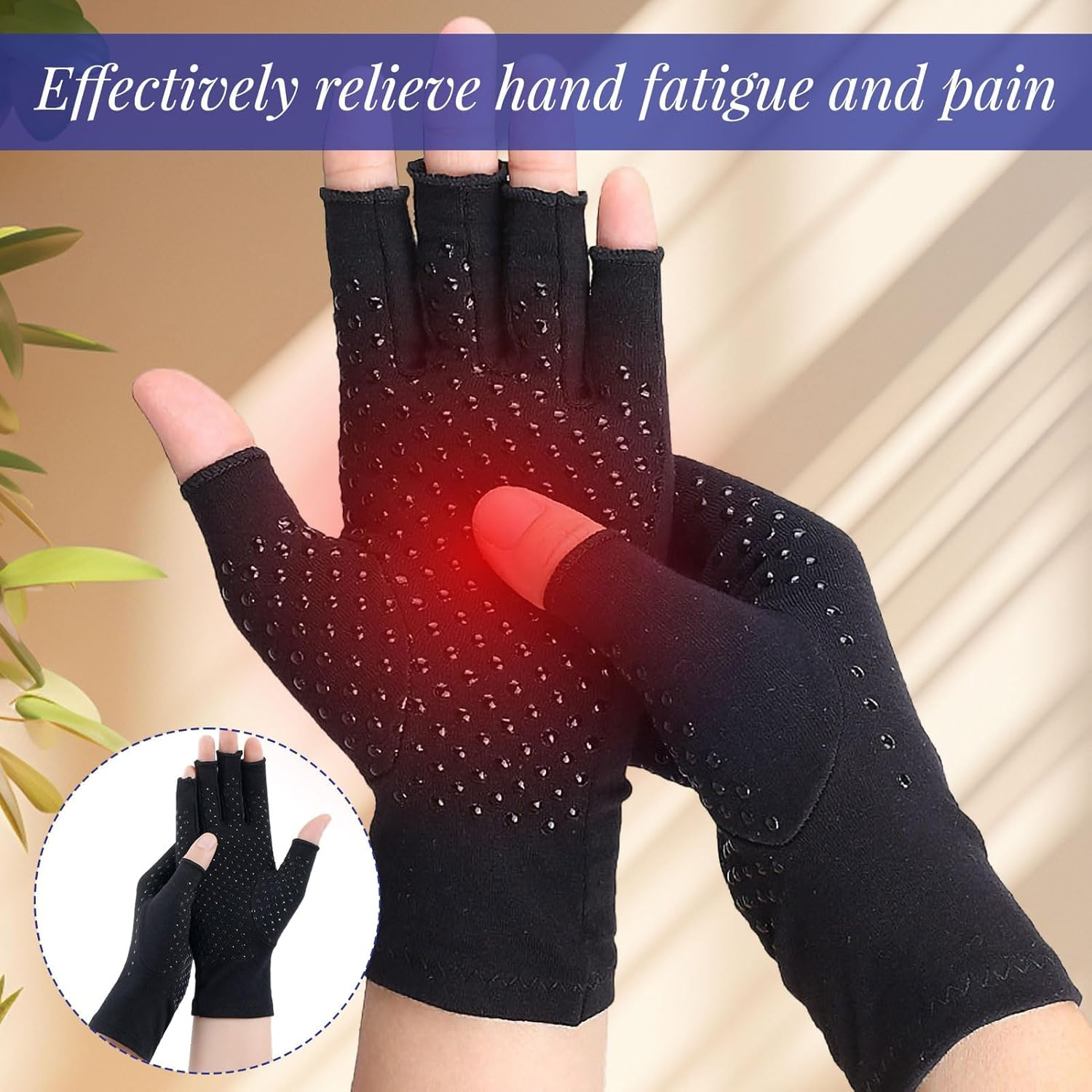 Compression Gloves, 2 Pairs Arthritis Gloves, Fingerless Gloves for Carpal Tunnel, Rheumatoid, Osteoarthritis, Compression Arthritis Gloves for Women Men Pain Relief, Driving, Gaming Gloves