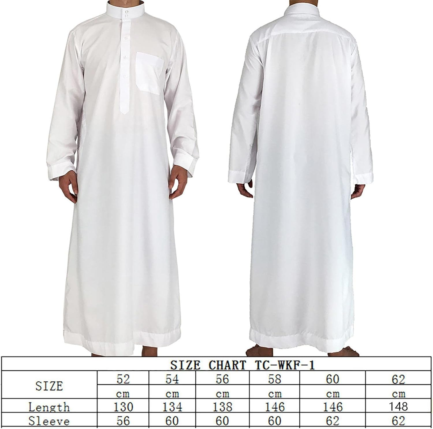 Men'Clothing Thobe - Men'S Casual Solid Saudi Arabic Thobe,Crew Stand Collar Kaftan Robe with Button for Beach,