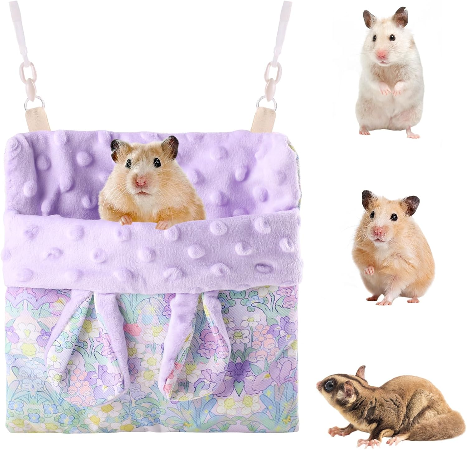 Fnaobai Sugar Gliders Sleeping Pouch Hamsters Velvet Hanging Hammocks Bed Carrier with Strap Squirrels Marmosets Guinea Pig Warm Swing Carry Pouch Cage Accessories for Small Animal (Purple)