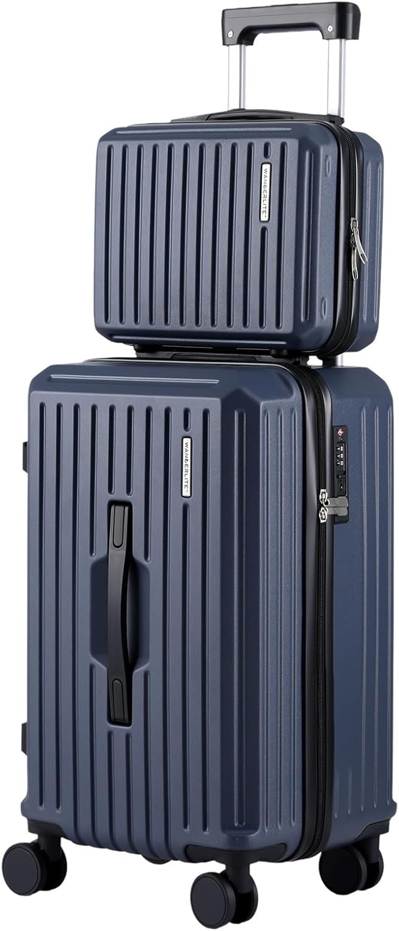 Wanderlite 2Pcs Trunk Luggage Set, 20&rsquo;&rsquo; Suitcase with Larger Capacity, Carry on Luggage with Phone Holder & Hook, TSA Lock, Lightweight Hardshell, Navy image number 5