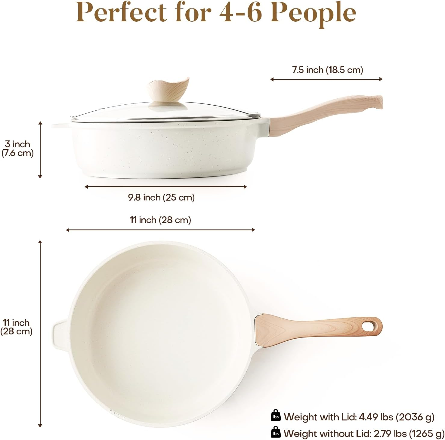 Kordisen Nonstick Ceramic Deep Frying Pan, 11 Inch Non Toxic Skillet with Lid, Healthy Jumbo Cooker, Saute Pan for Cooking, Induction Cookware, PFOA & PFAS Free (Cream) image number 6